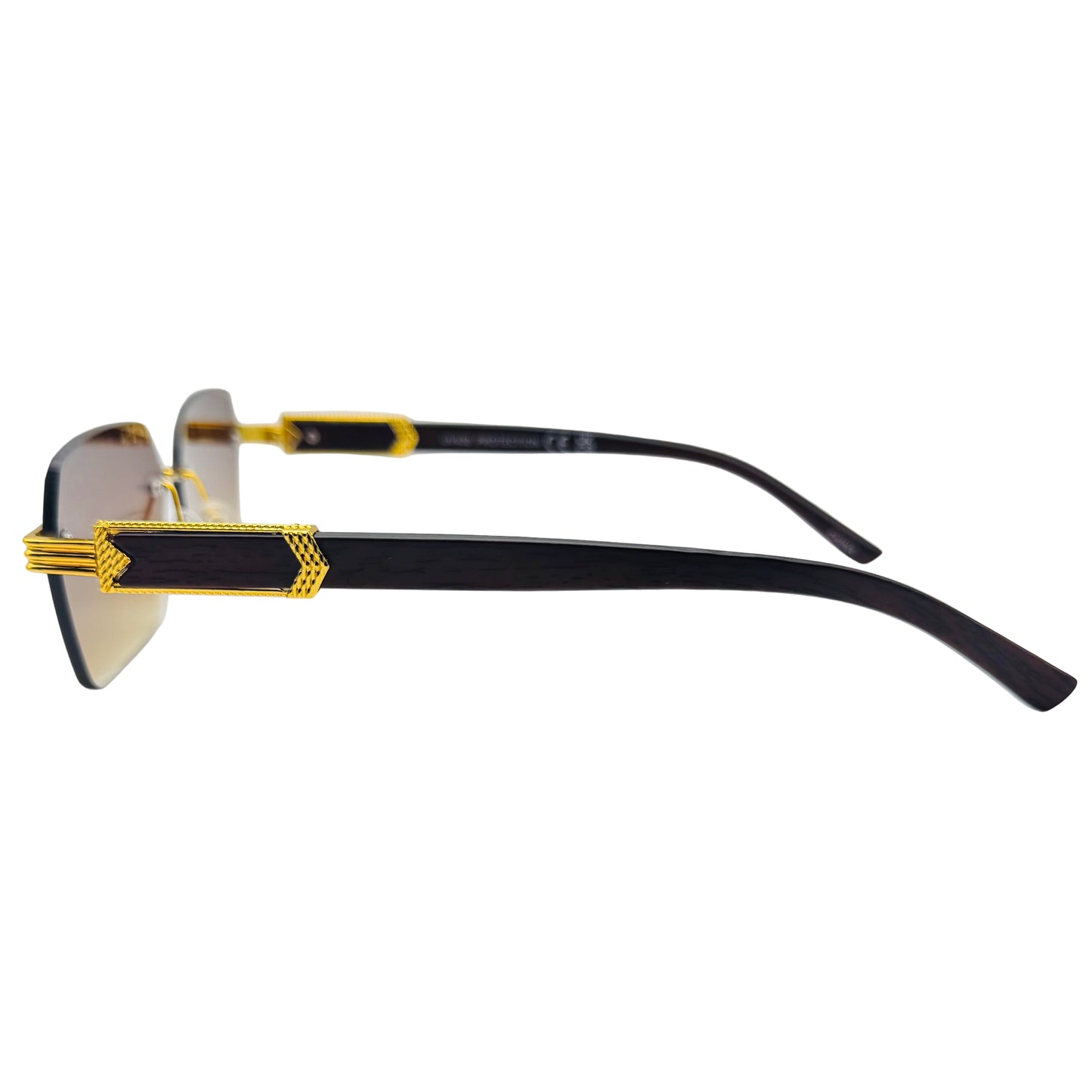 Black and gold sunglasses on a white background