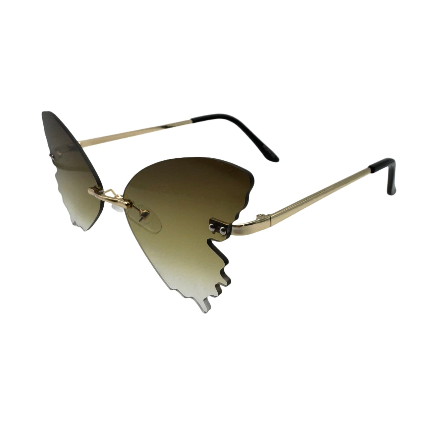 Dark Green Butterfly Wing Rimless Sunglasses