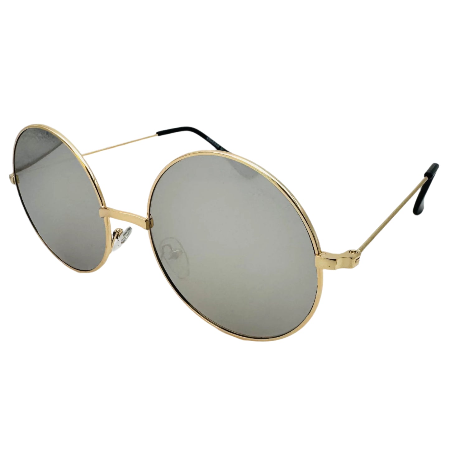 Silver Mirror Lens Circle Sunglasses - Gold Frame