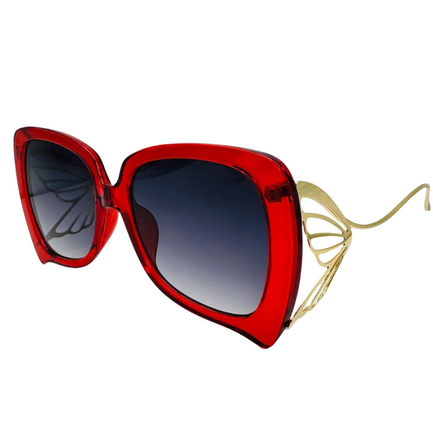 Red/Gold Ladies Sunglasses with Wing Accented Arms