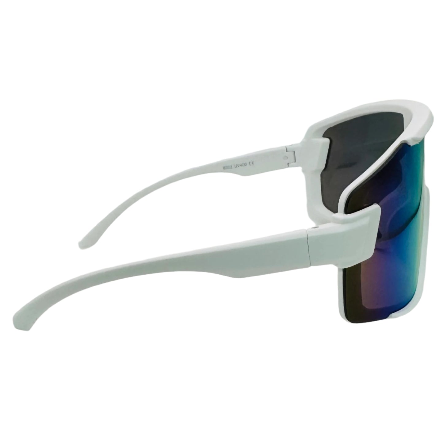 White with Rainbow Mirror Lens Sport Wrap Sunglasses
