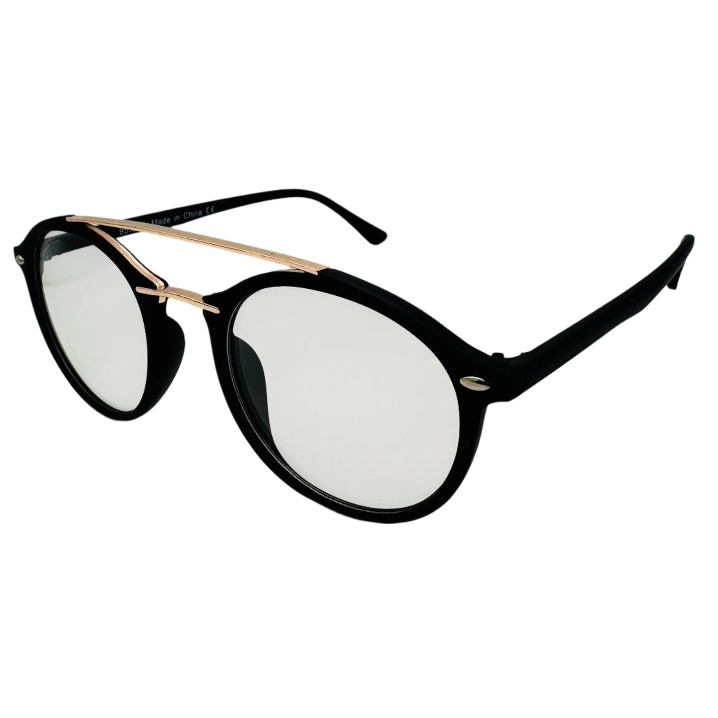 Black/Gold Round Clear Lens Nerd Glasses - Non Prescription