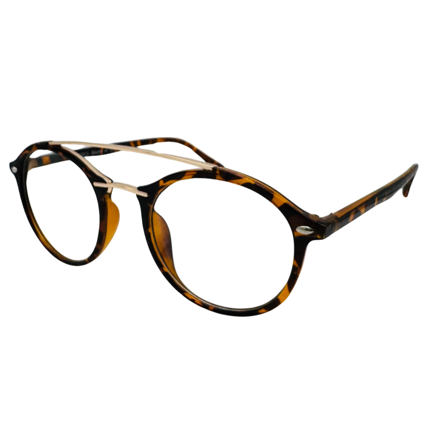 Tortoise/Gold Round Clear Lens Nerd Glasses
