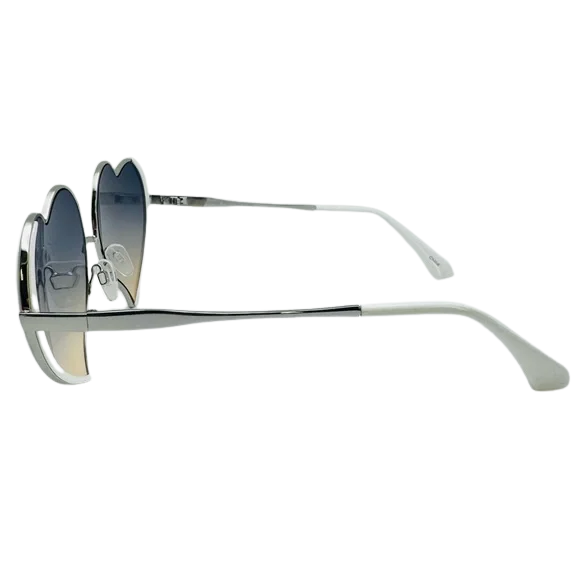 Silver sunglasses with reflective lenses on a white background