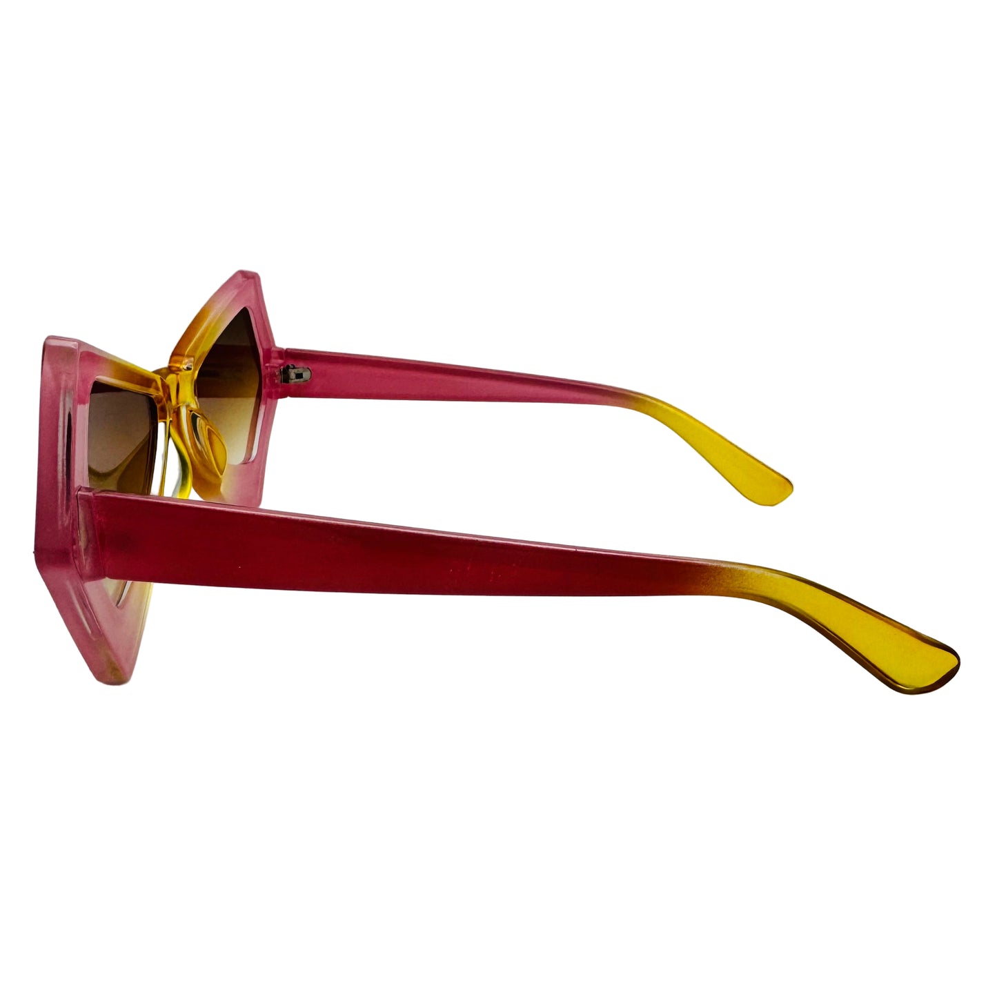 Sunglasses with red and yellow gradient frame on a white background