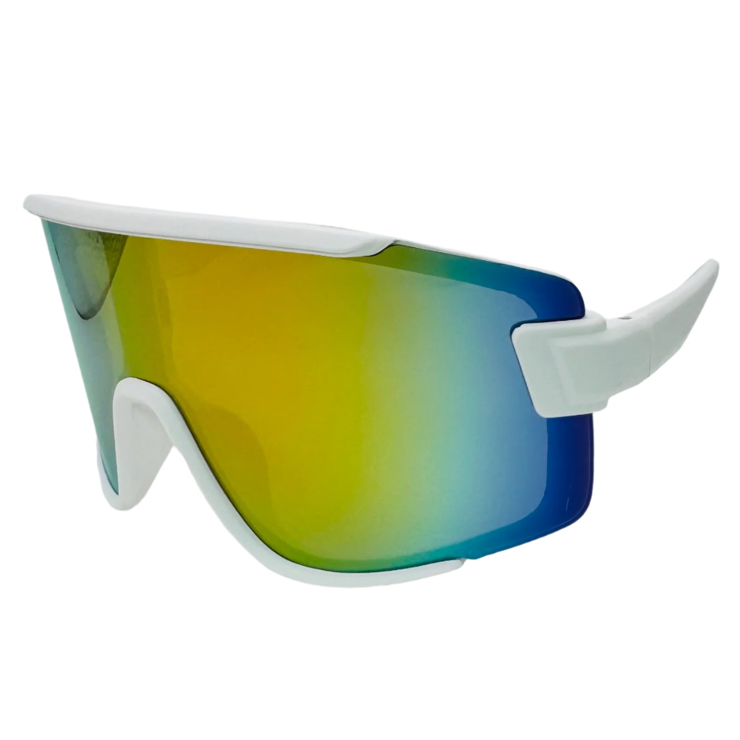 White with Rainbow Mirror Lens Sport Wrap Sunglasses