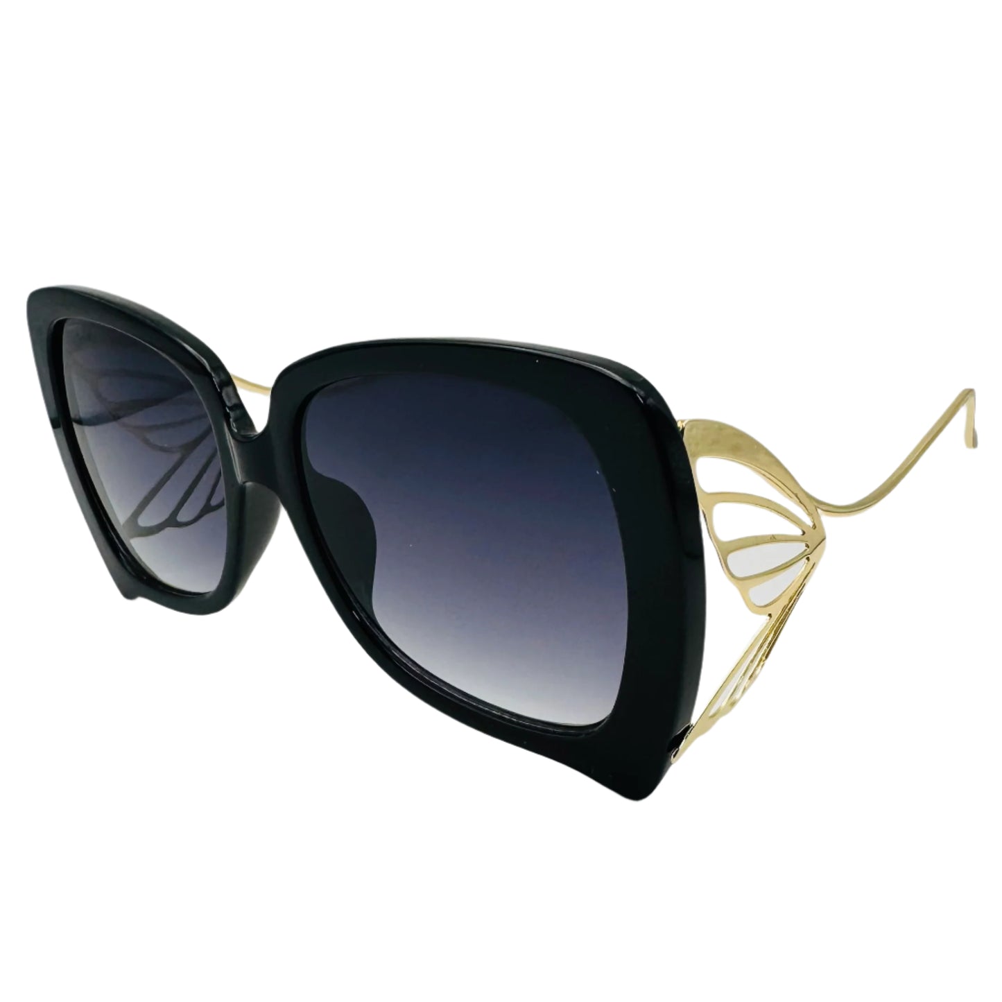 Black/Gold Ladies Sunglasses with Wing Accented Arms