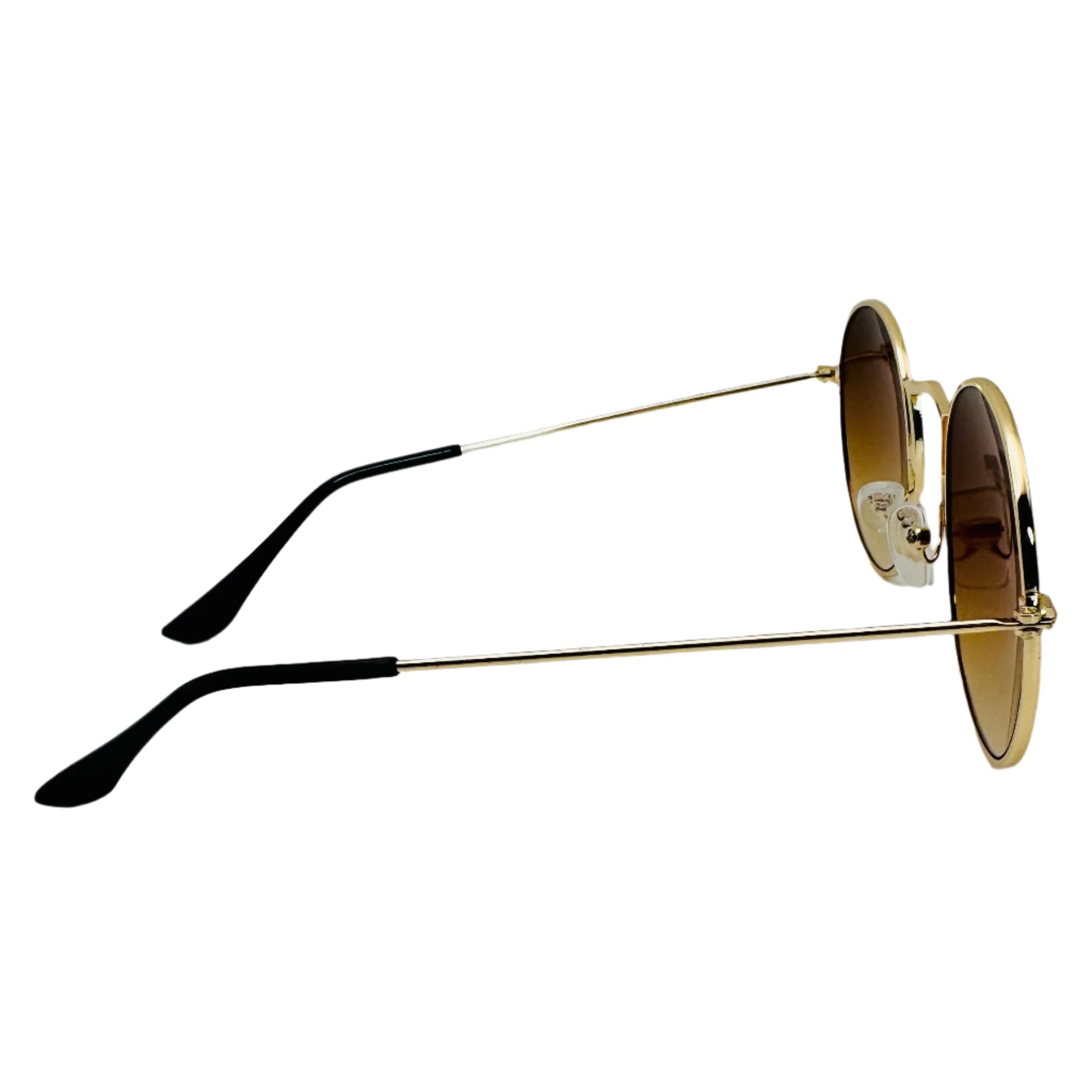 Brown Lens Retro Circle Sunglasses with Unique Nose Bridge
