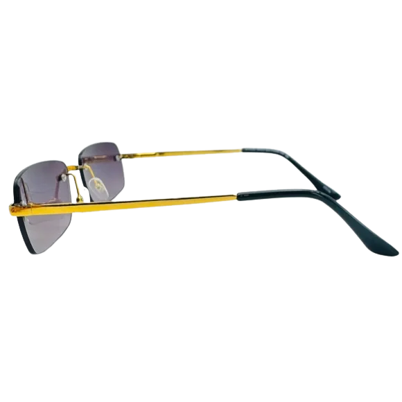 Sunglasses with yellow frame and black arms on a white background