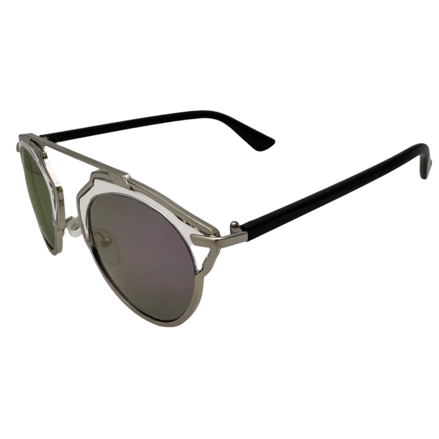Purple Mirror Round Sunglasses with Brow Bar