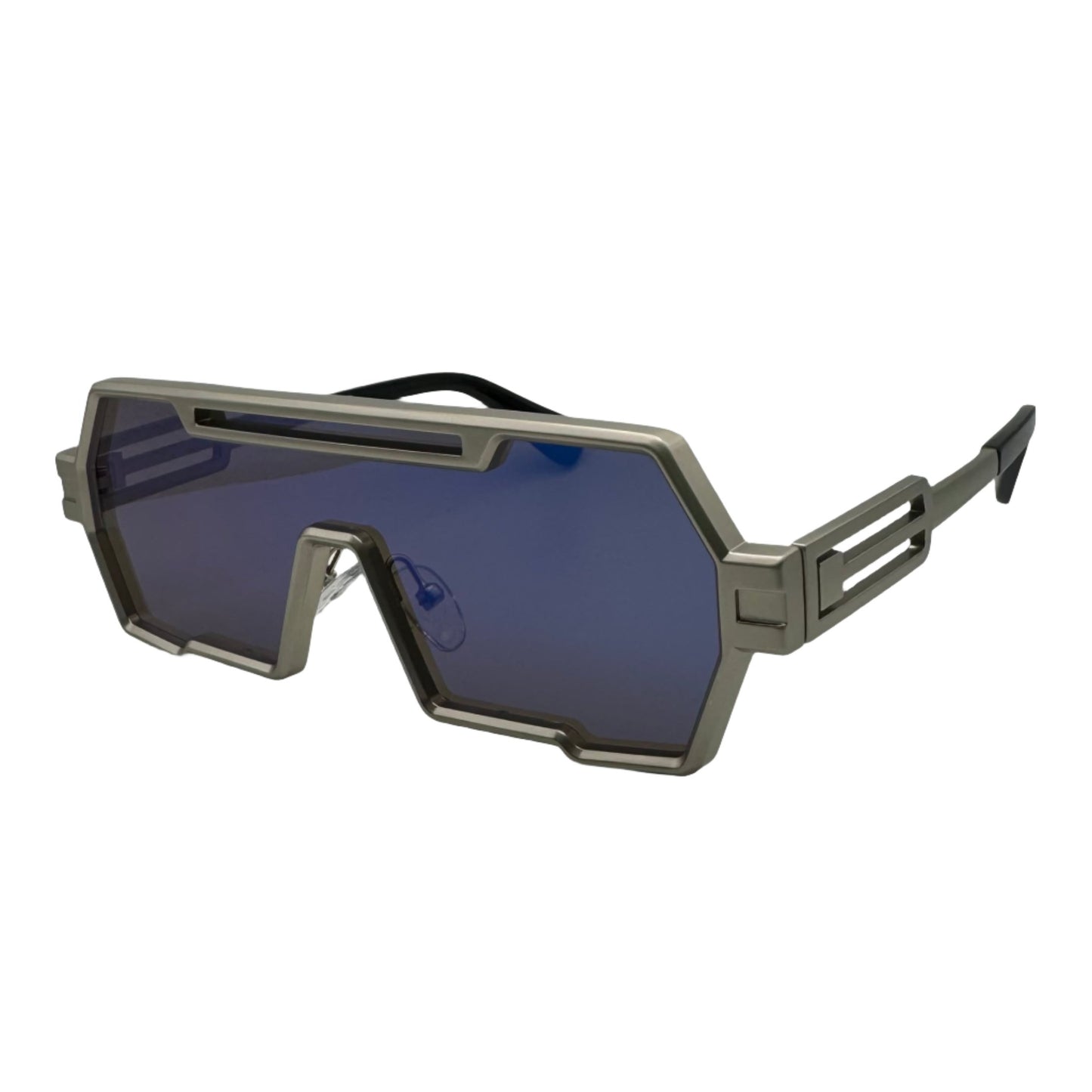 Silver/Blue Lens Flat Top Sunglasses