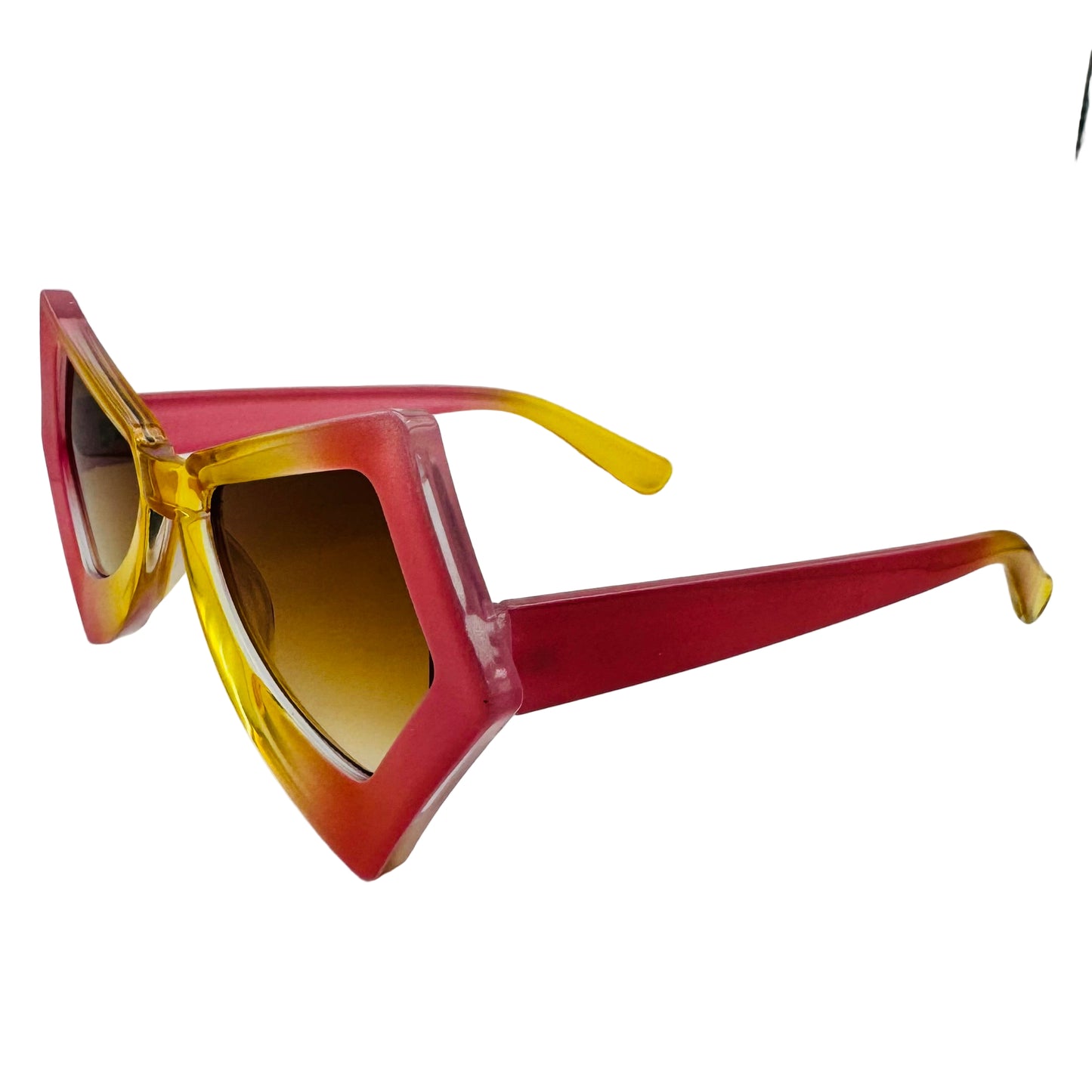 Sunglasses with red and yellow gradient frame on a white background