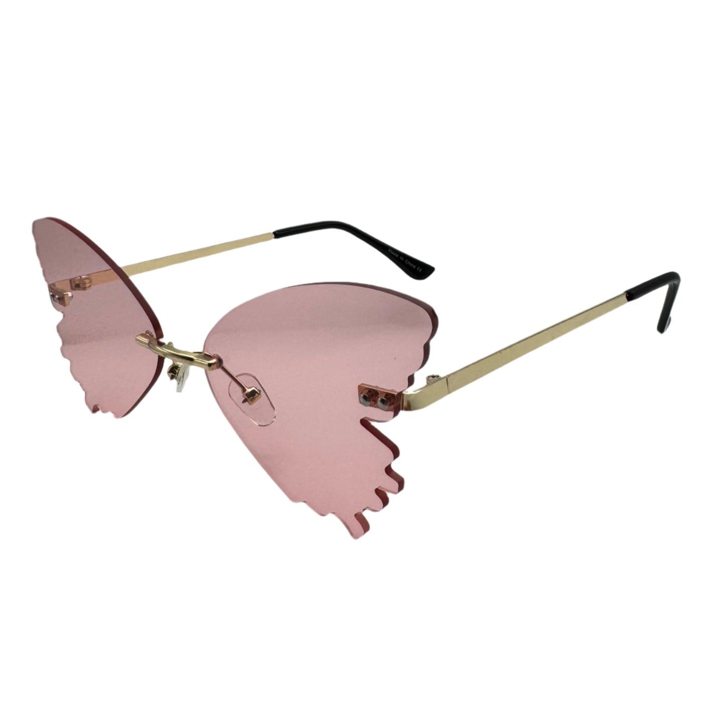 Pink Butterfly Wing Rimless Sunglasses