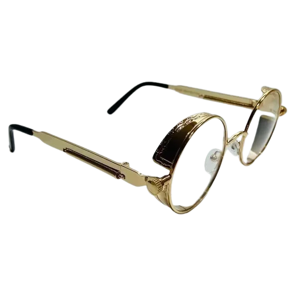 Gold Clear Lens Circle Glasses with Spring Accents - Non Prescription