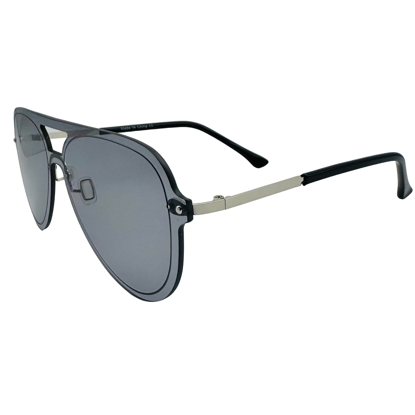 Sunglasses with black frame and gray lenses on a light gray background