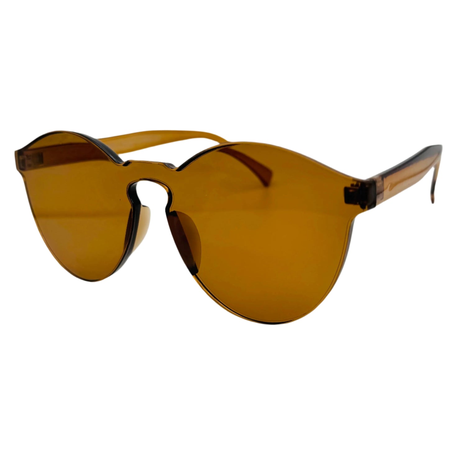 Brown Rimless Round Acrylic Sunglasses