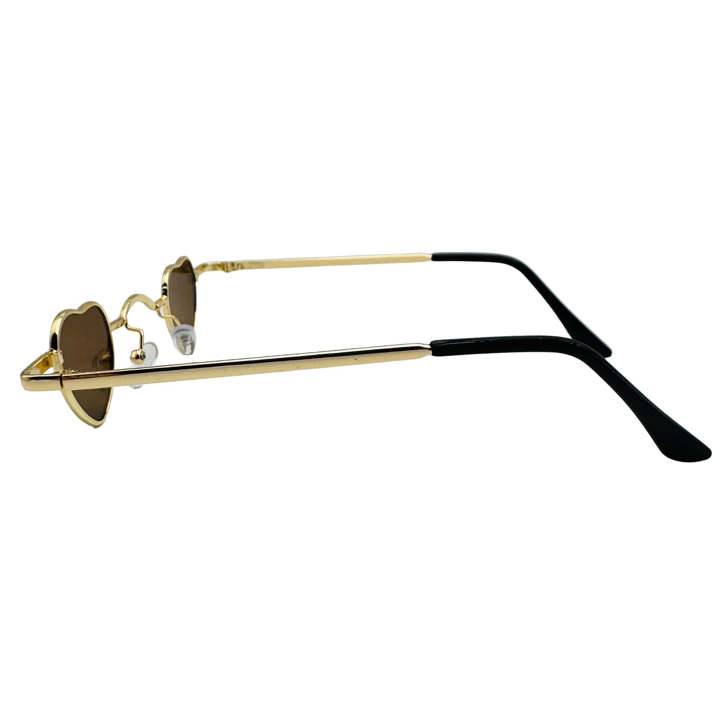 Gold and black sunglasses on a light gray background