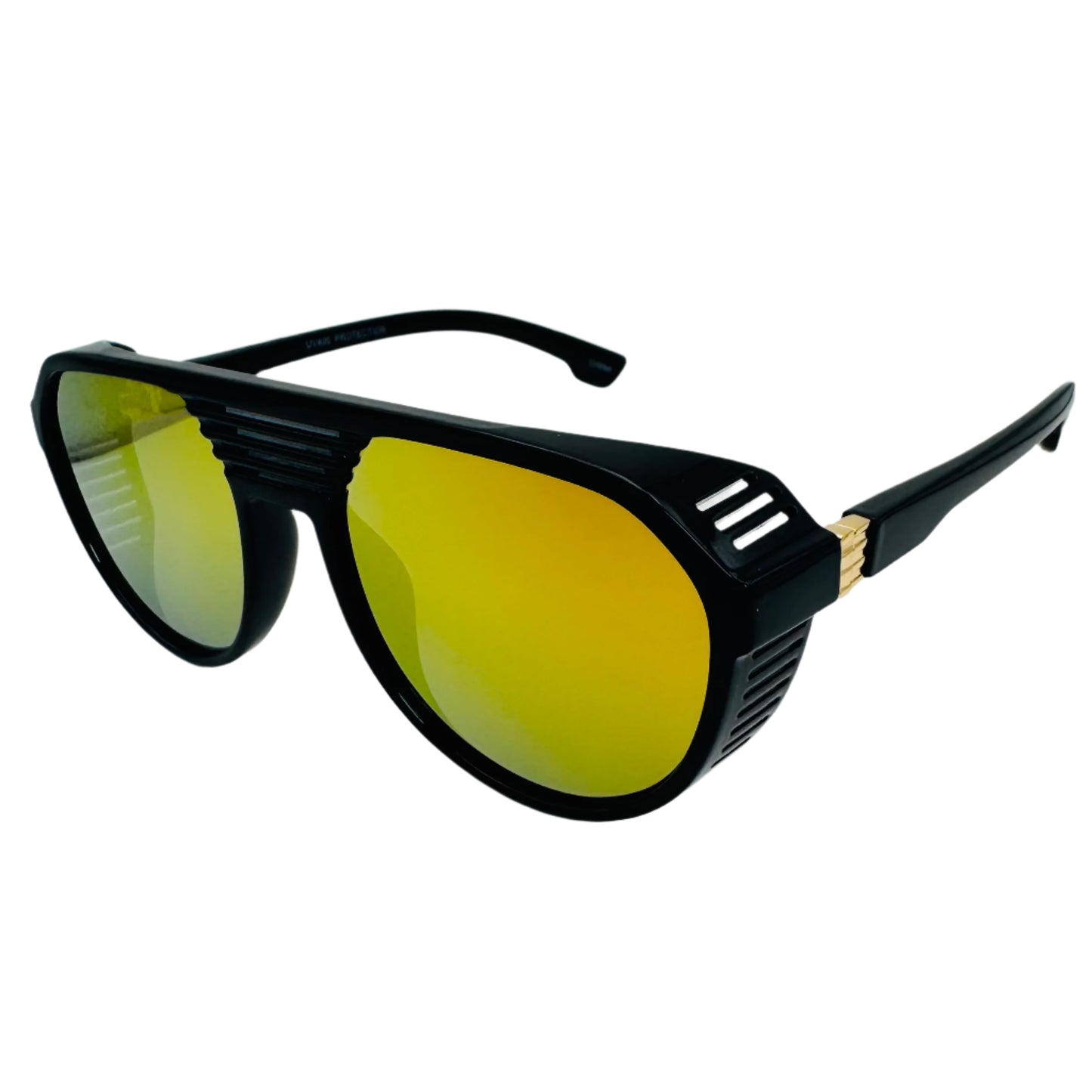 Gold Mirror Lens Round Aviator Sunglasses