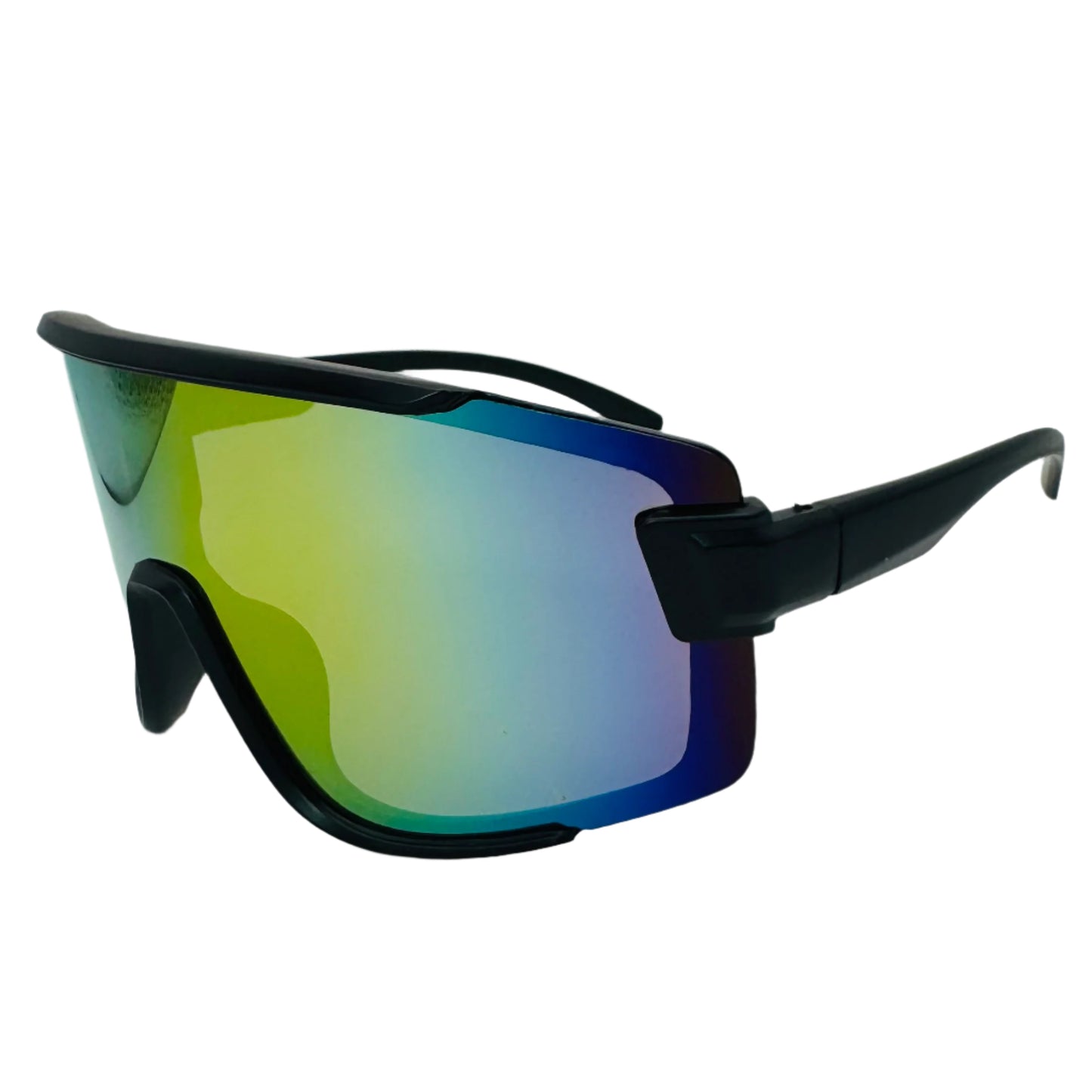 Black with Rainbow Mirror Lens Sport Wrap Sunglasses