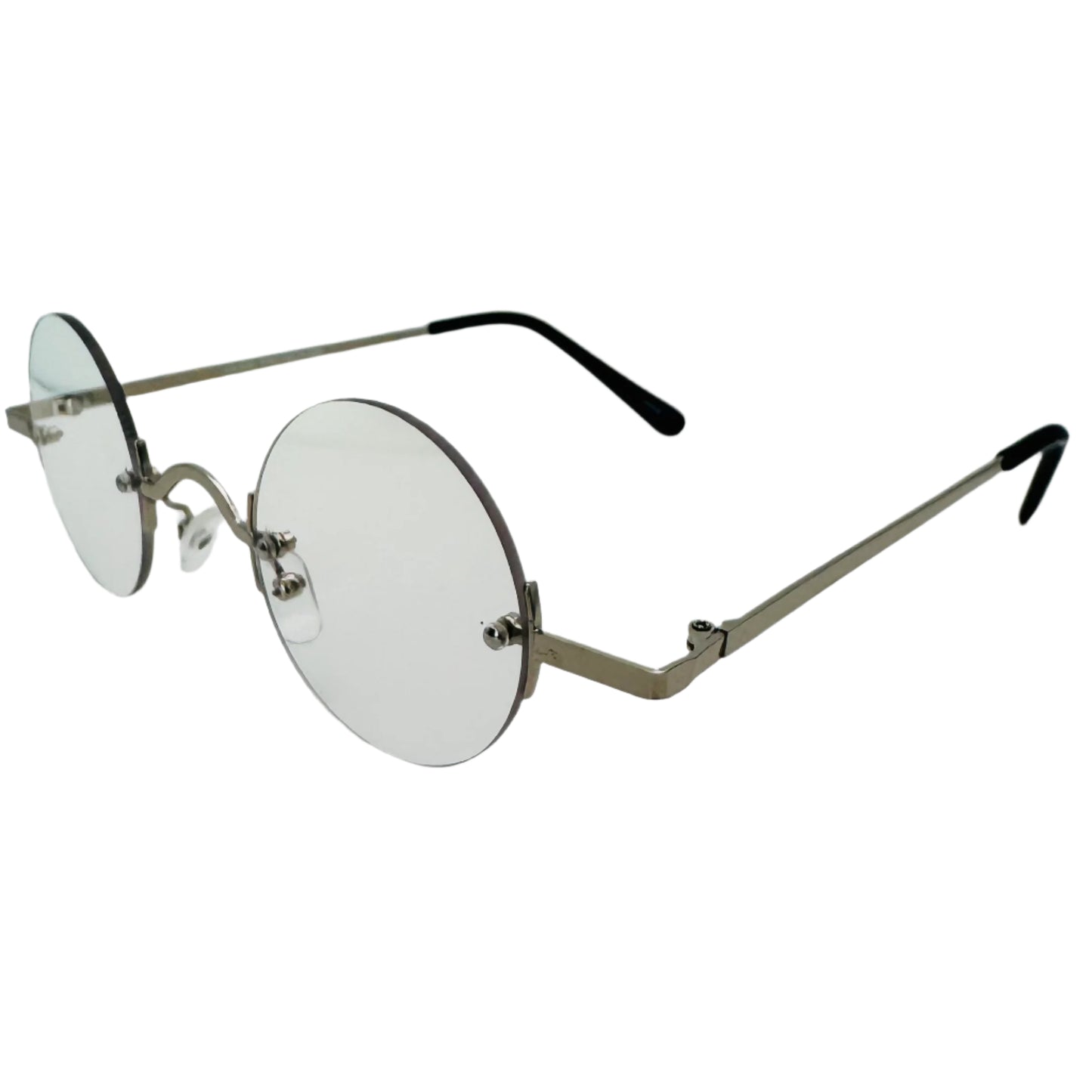 Silver Small Rimless Circle Lens Non-Prescription Glasses