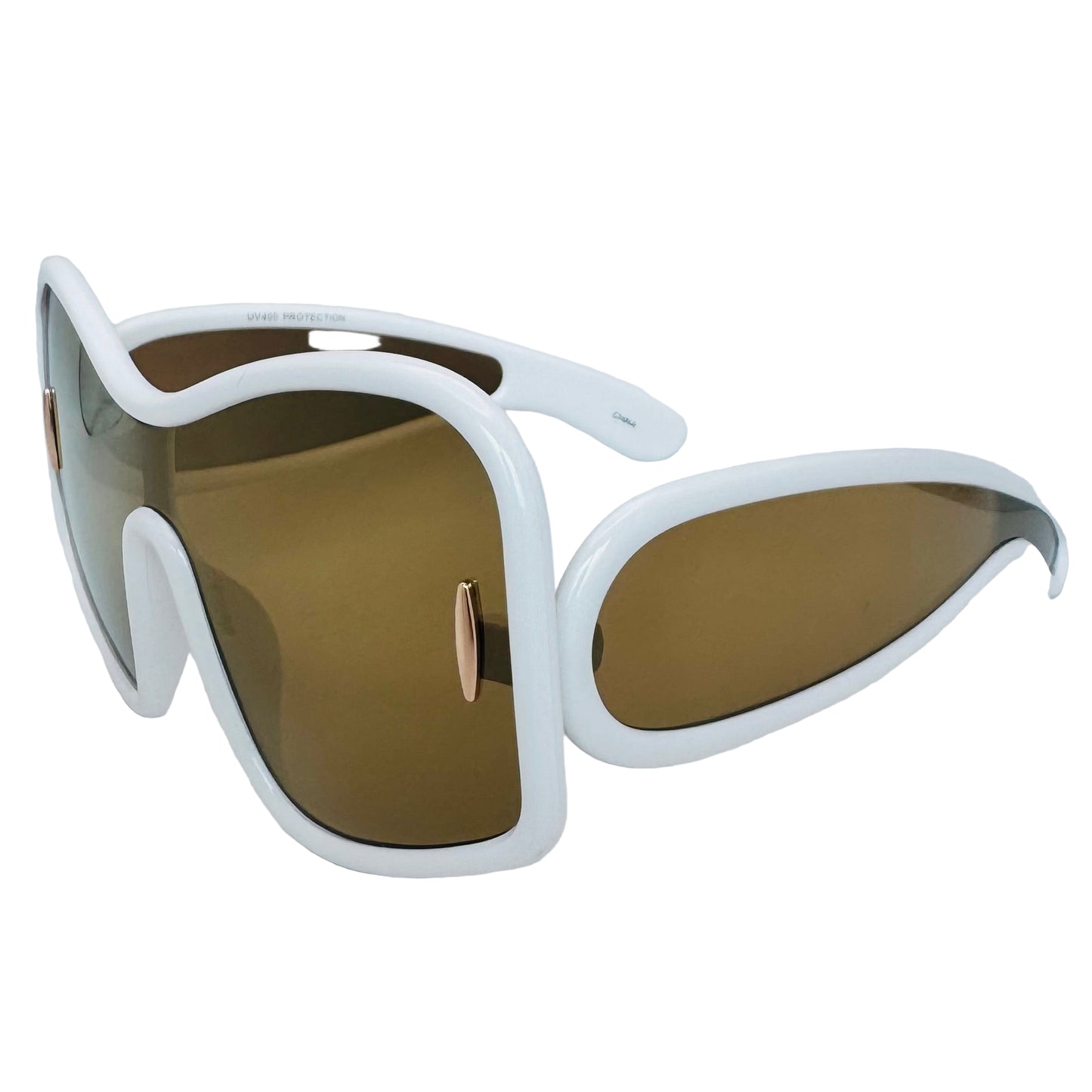 White sunglasses with brown lenses on a white background