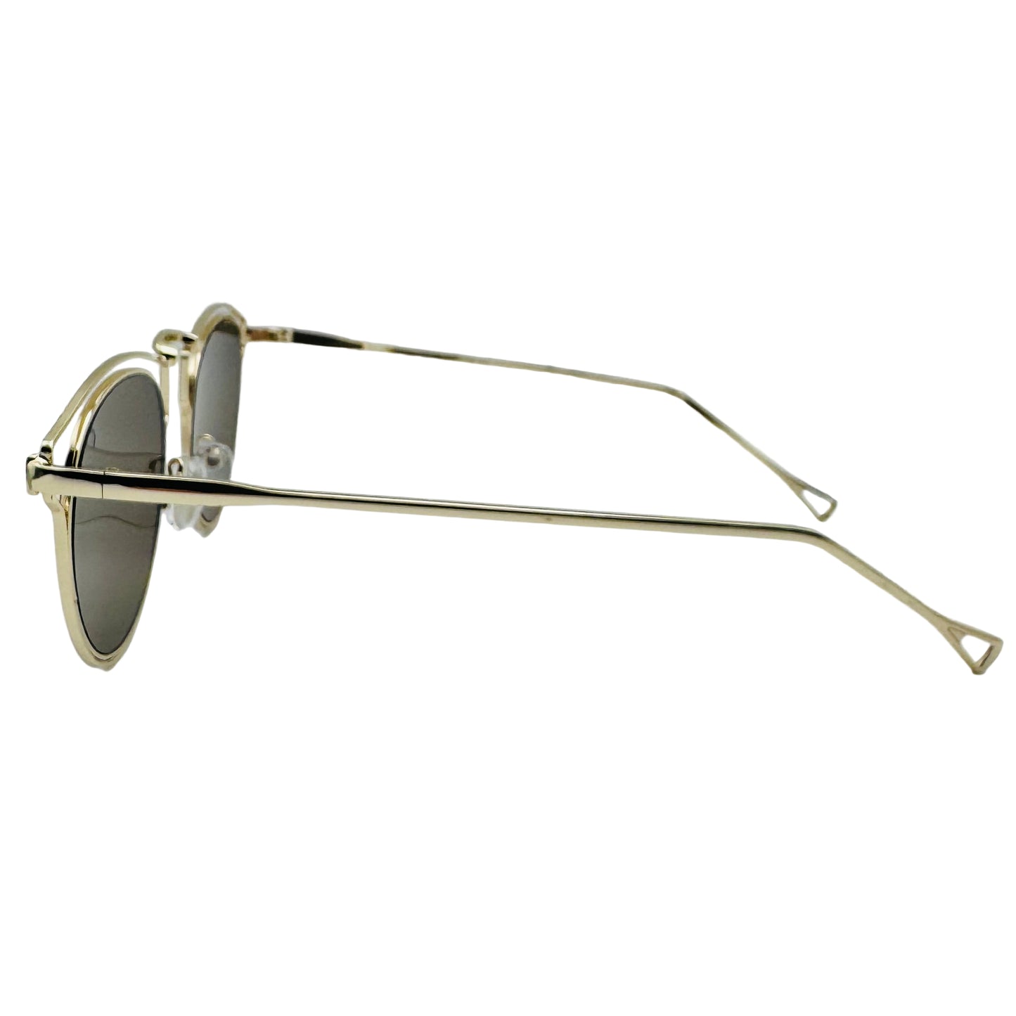 Gold-framed sunglasses on a light gray background