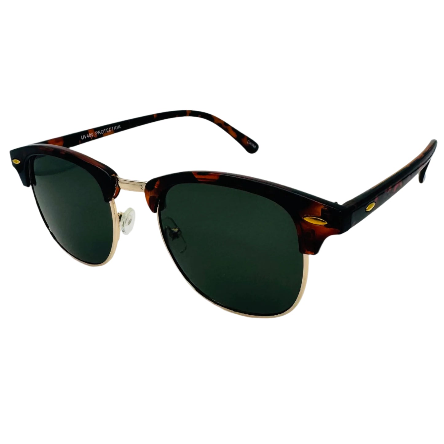 Tortoise/Green Browline Semi-Rimles Sunglasses