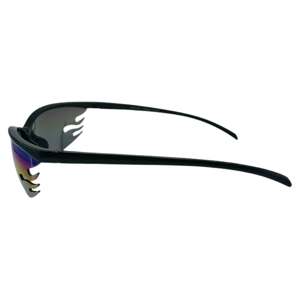 Black sunglasses with colorful lenses on a white background