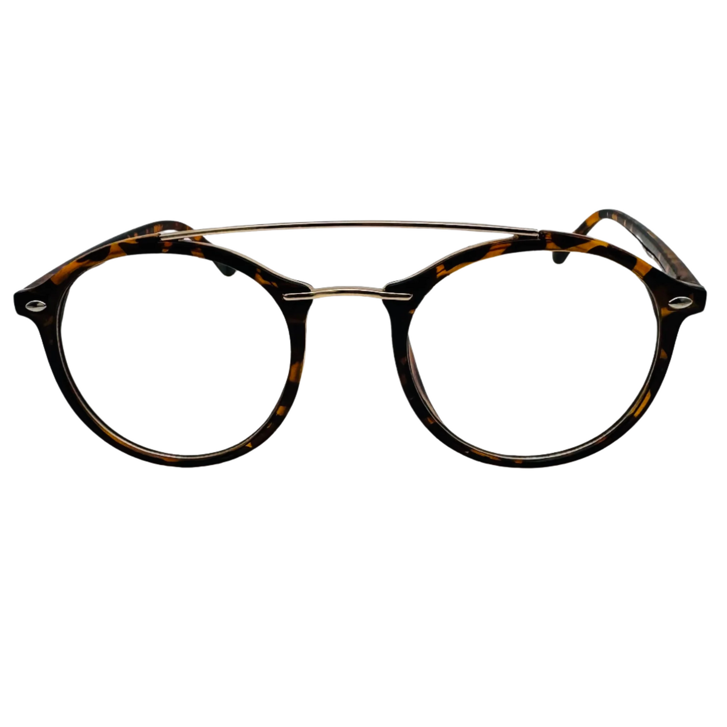 Tortoise/Gold Round Clear Lens Nerd Glasses
