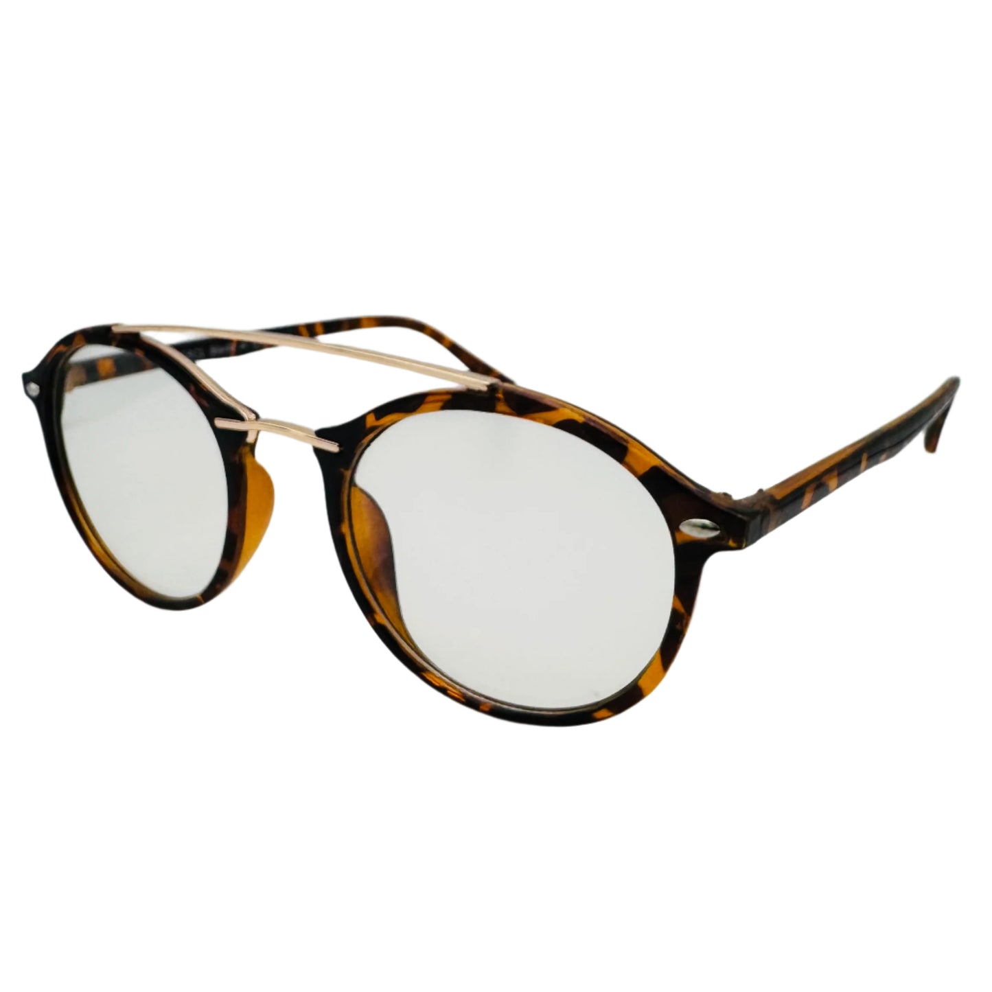 Tortoise/Gold Round Clear Lens Nerd Glasses - Non Prescription