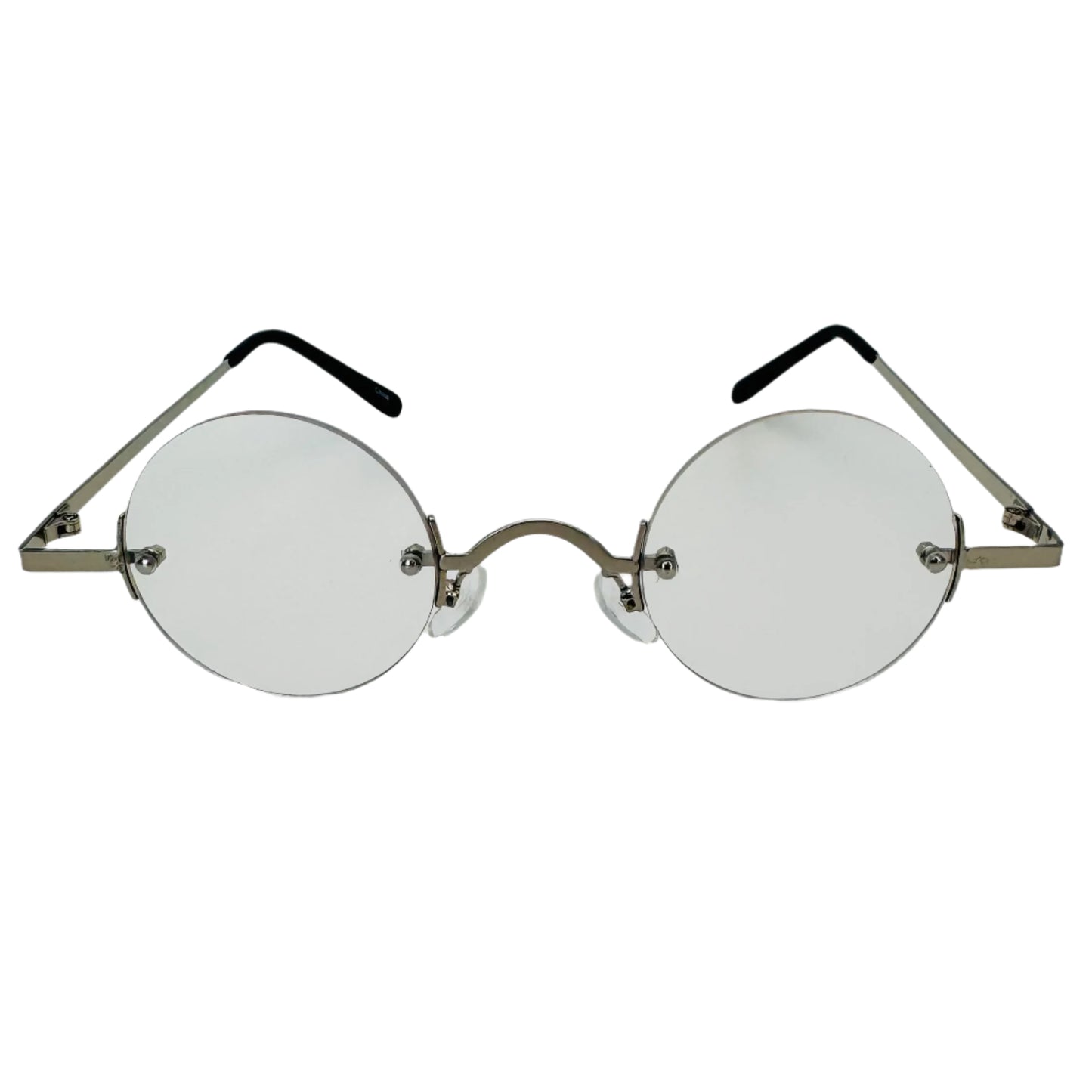 Silver Small Rimless Circle Lens Non-Prescription Glasses