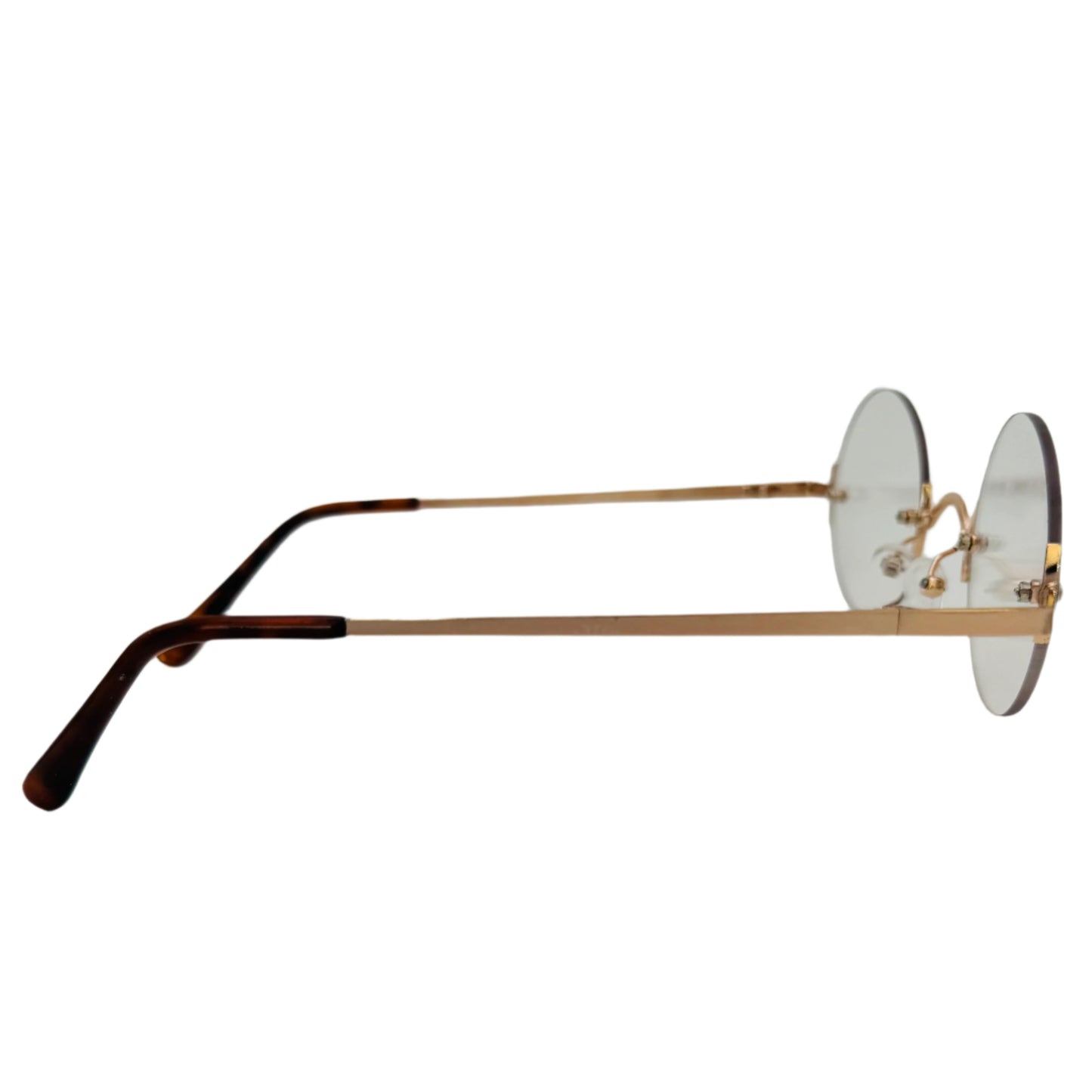 Gold Small Rimless Circle Lens Non-Prescription Glasses