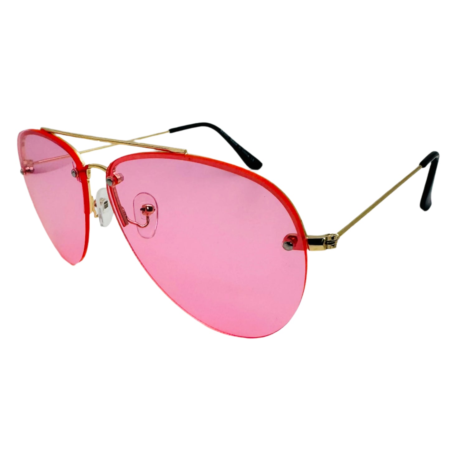 Pink Rimless Aviator Sunglasses