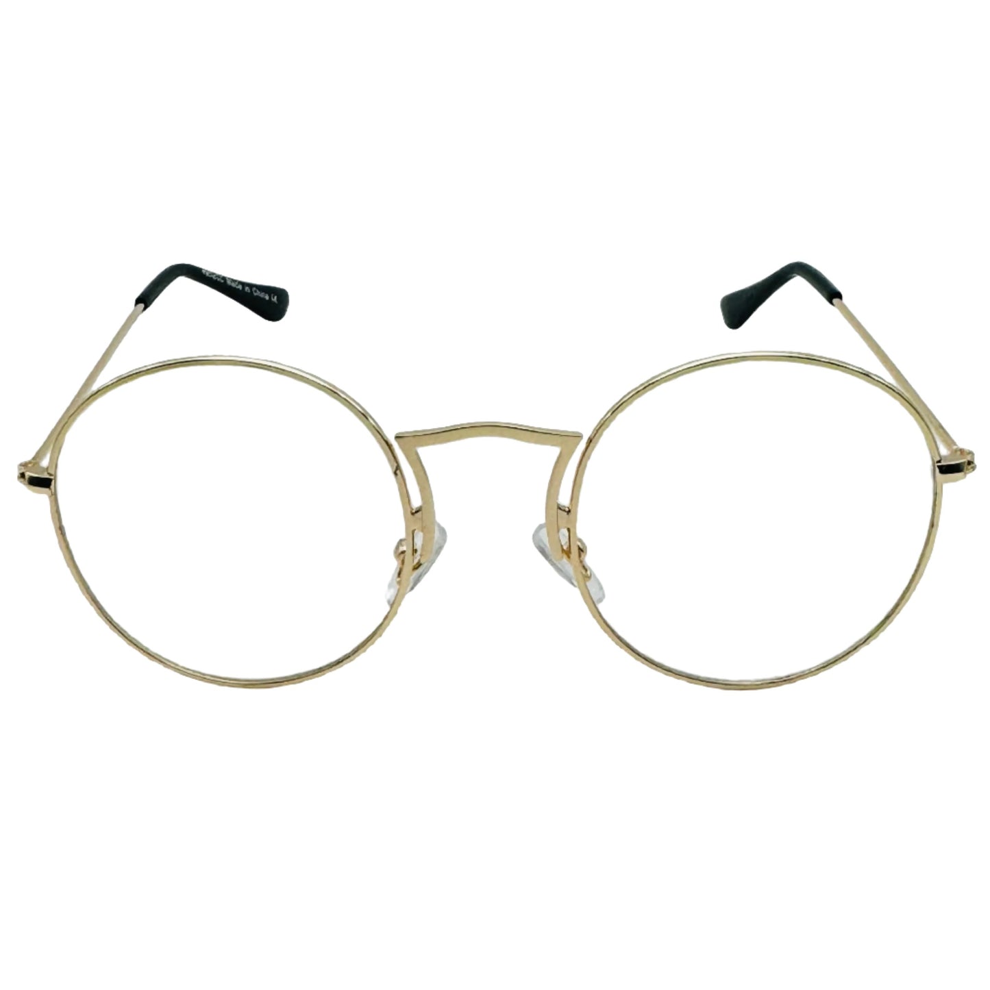 Gold Clear Lens Circle Glasses with Unique Bridge