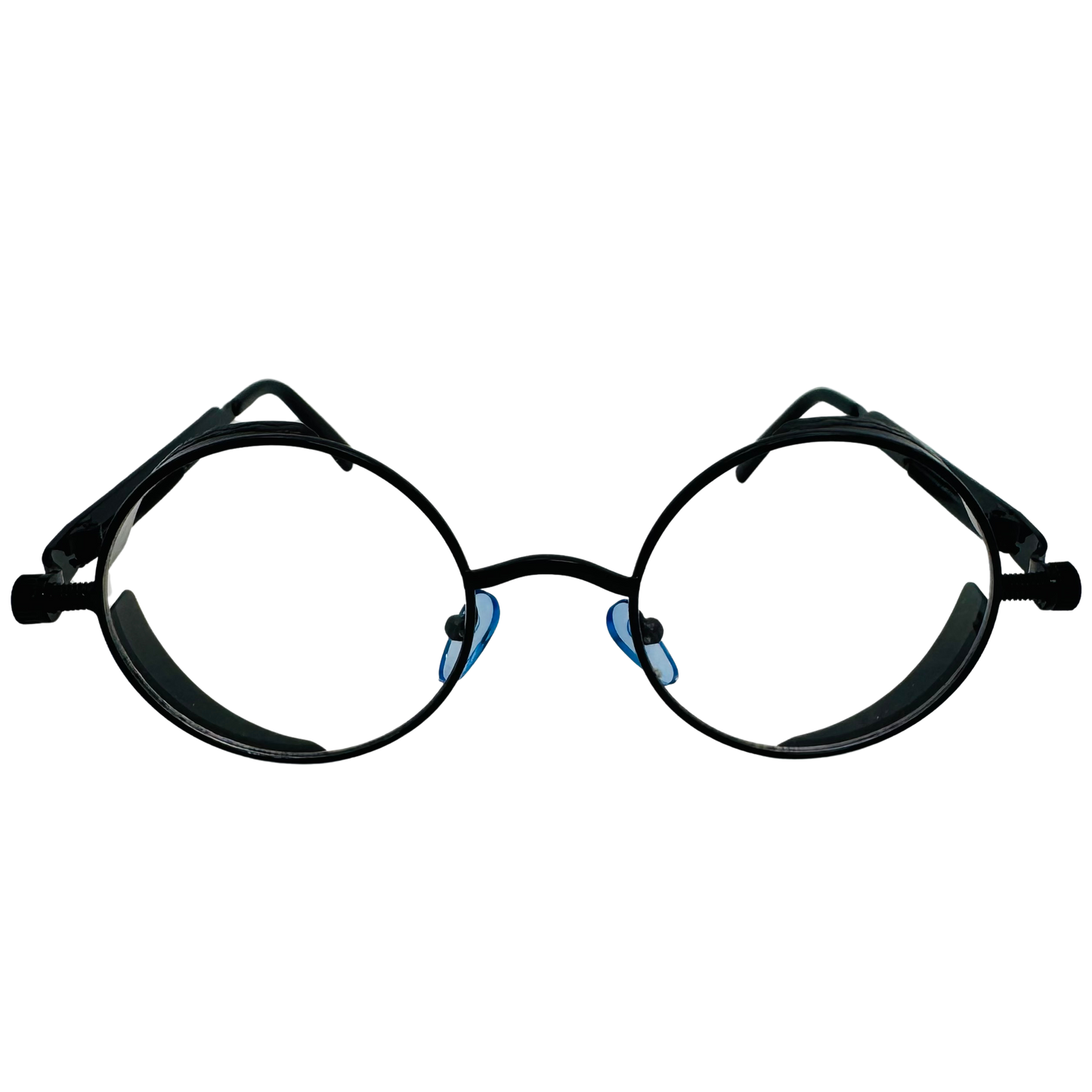 Black Clear Lens Circle Glasses with Spring Accents - Non Prescription