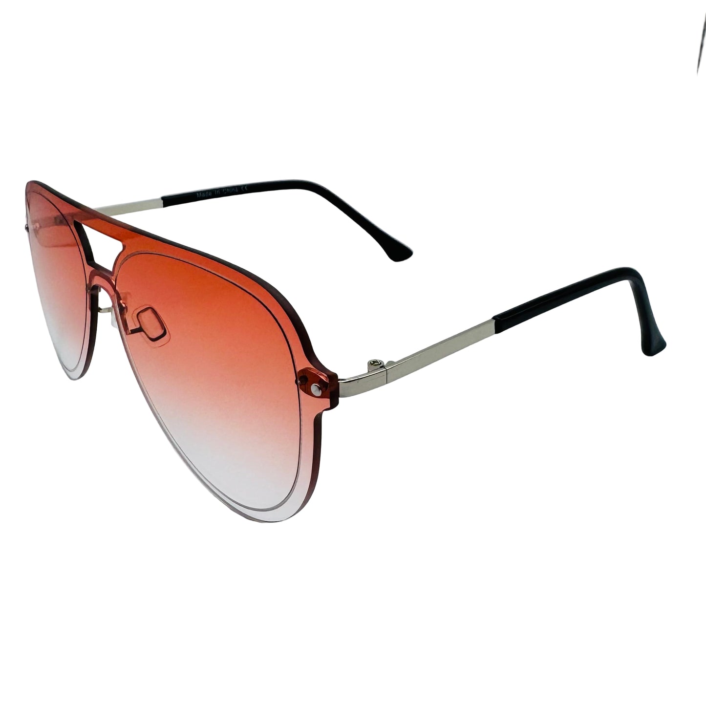 Sunglasses with a gradient orange lens on a light gray background