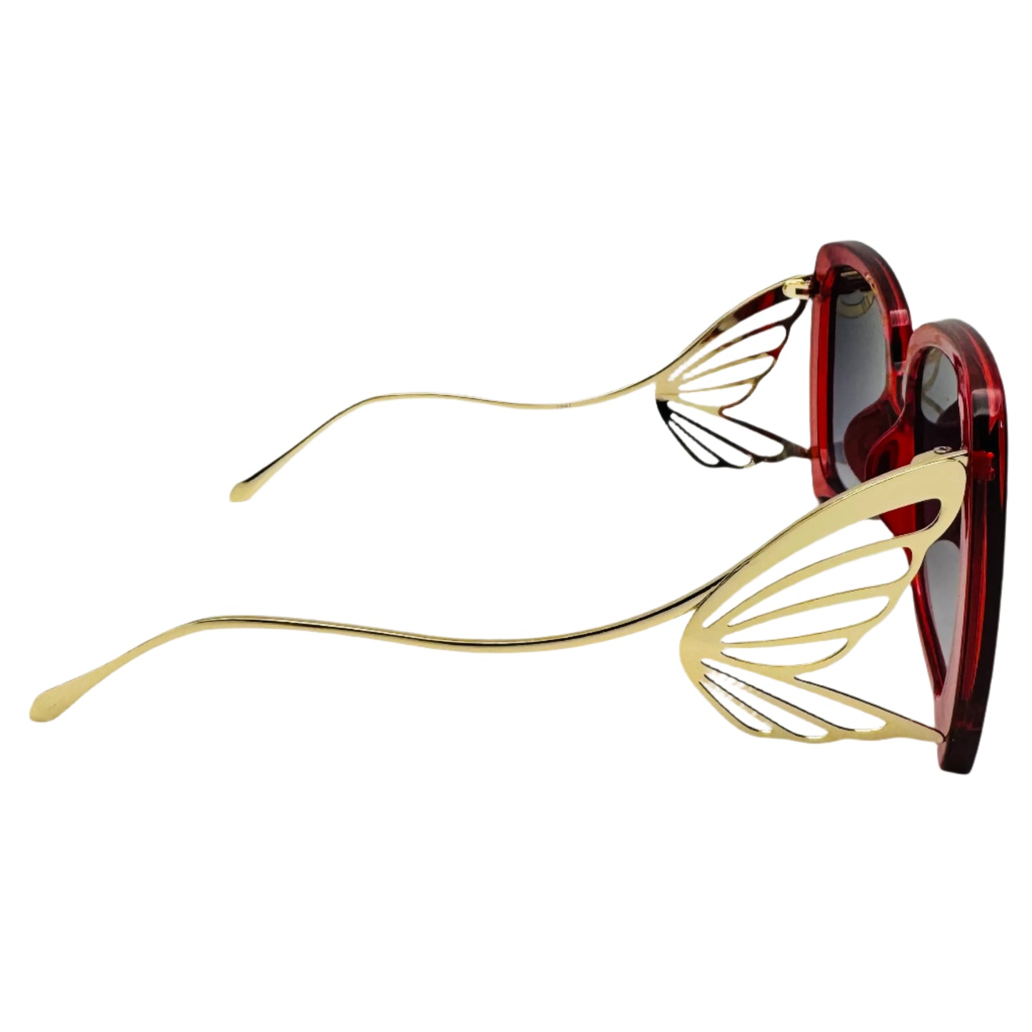 Red/Gold Ladies Sunglasses with Wing Accented Arms