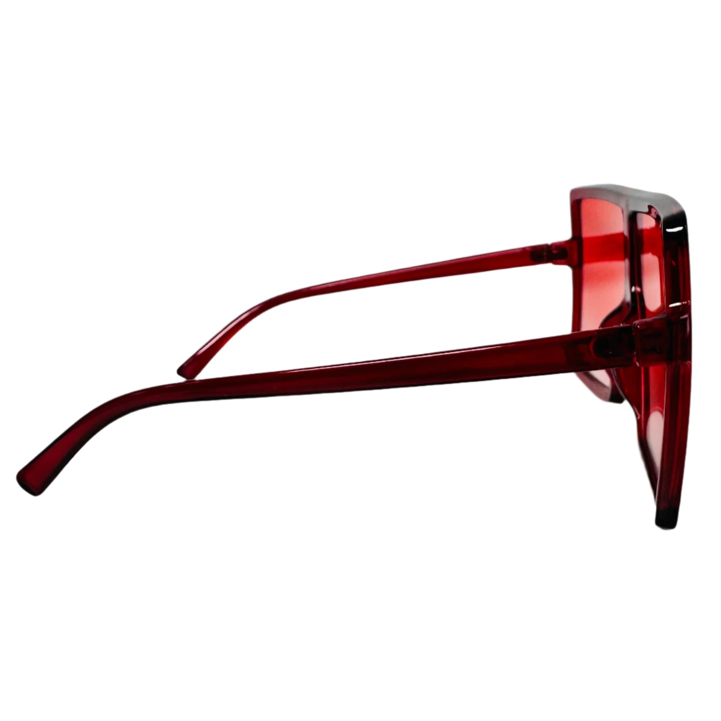Dark Red Large Square Sunglasses with Transparent Frame