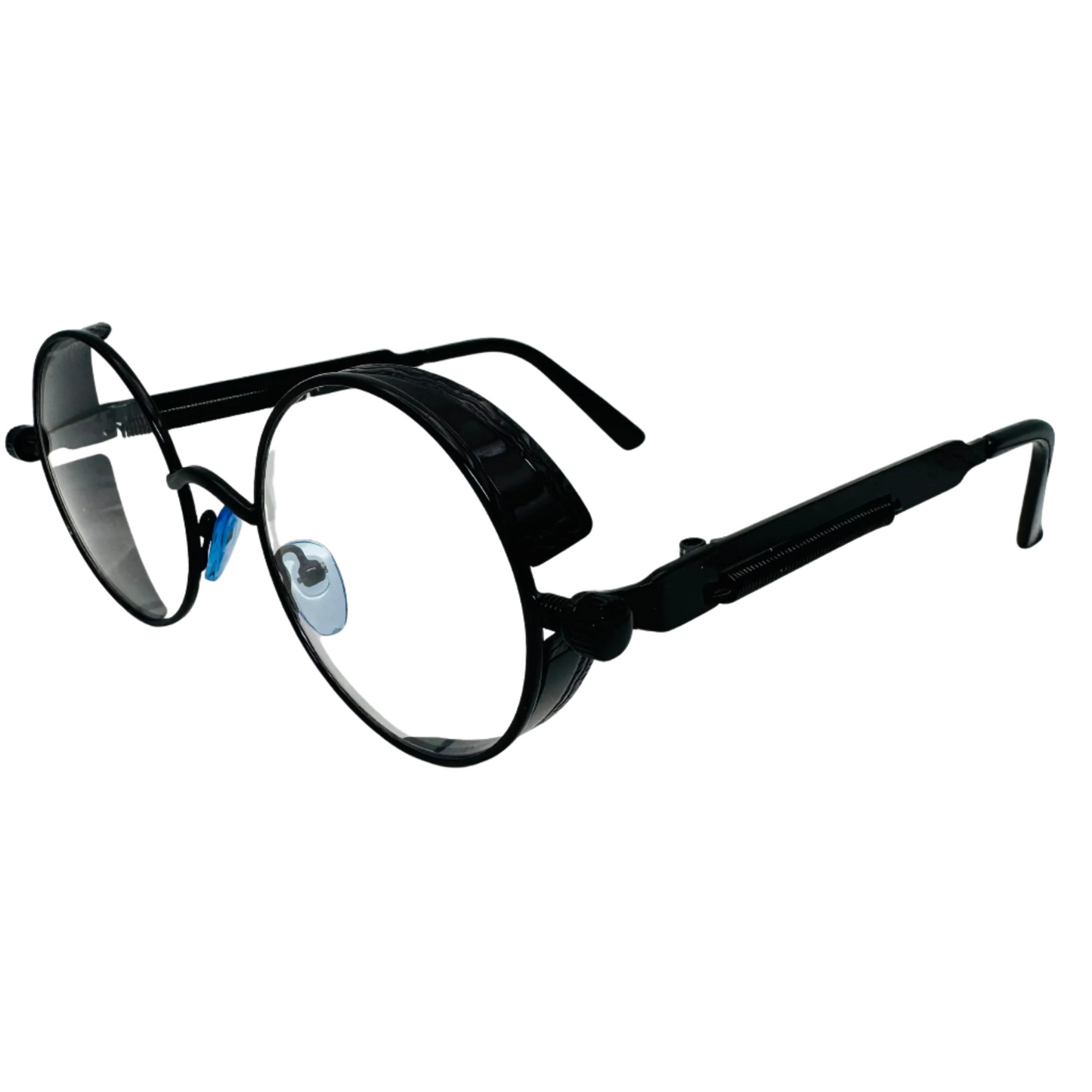 Black Clear Lens Circle Glasses with Spring Accents - Non Prescription