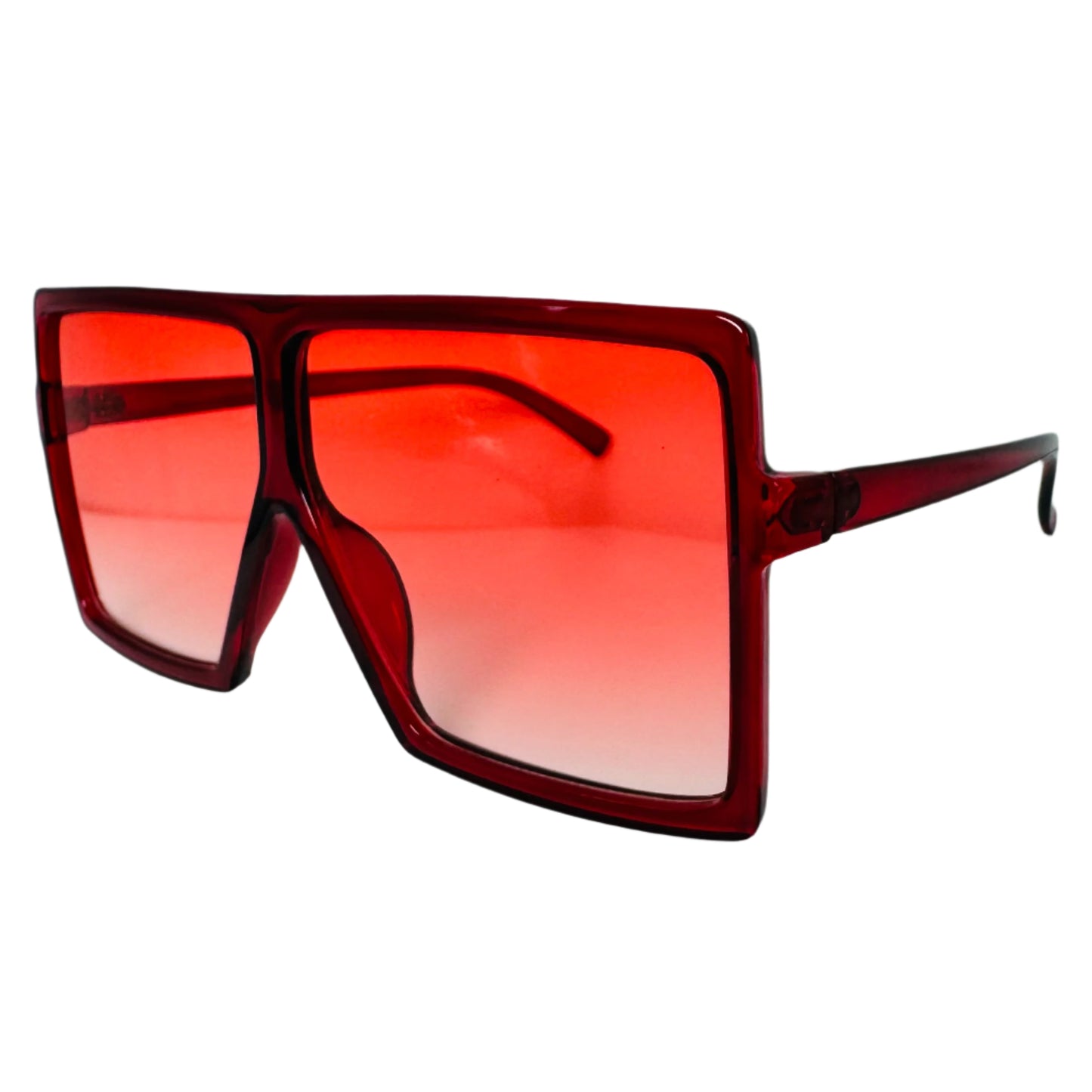Dark Red Large Square Sunglasses with Transparent Frame