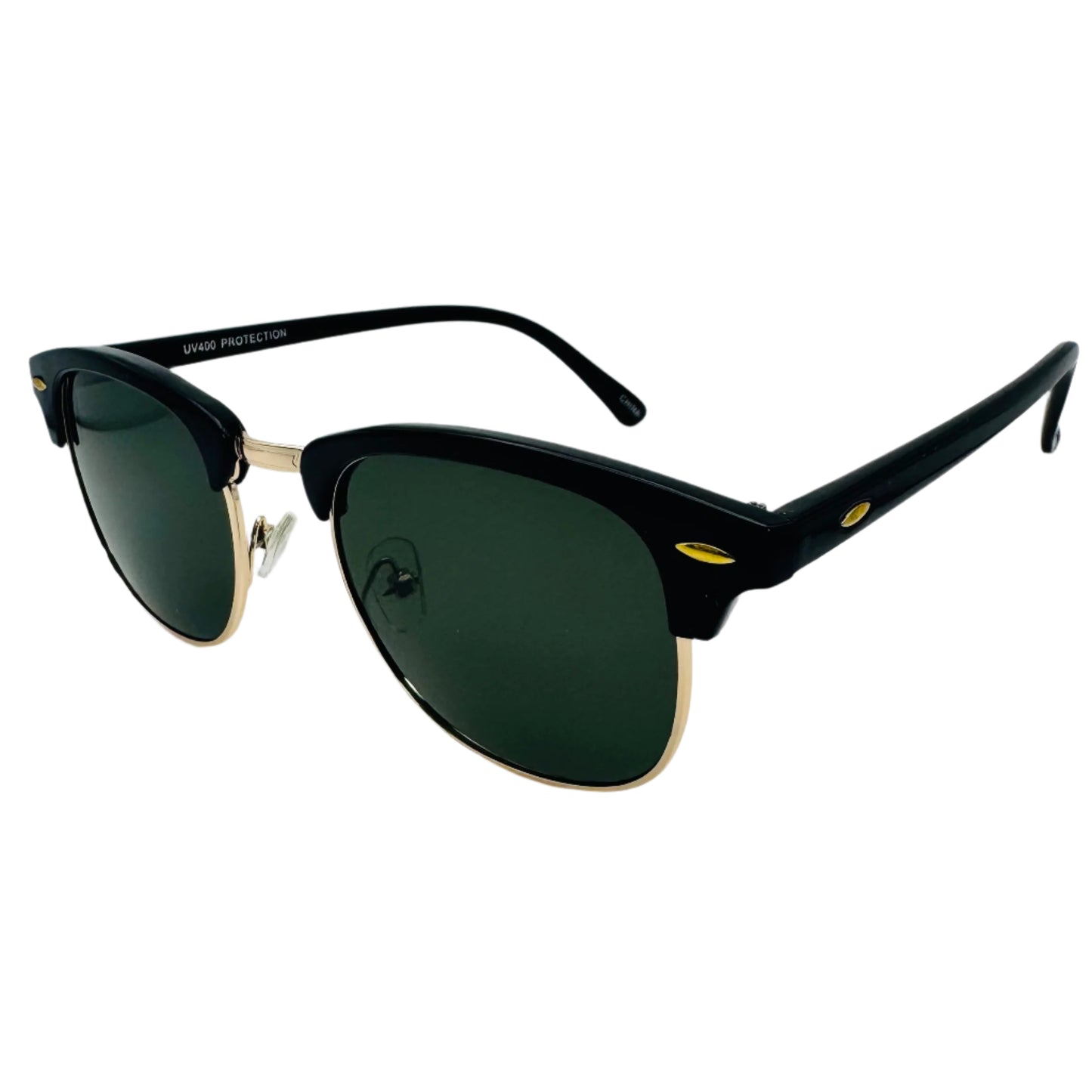 Black/Green Browline Semi-Rimles Sunglasses