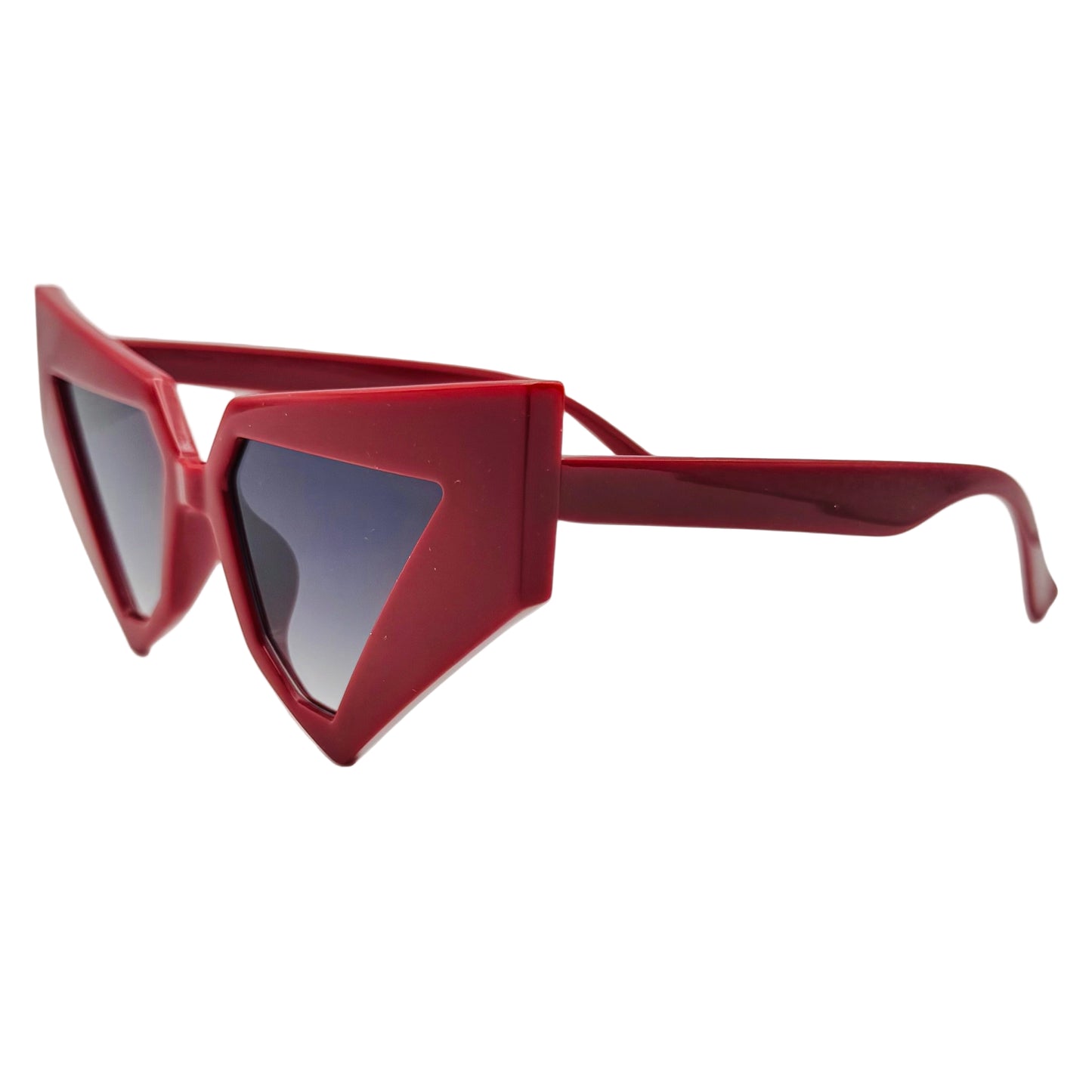 Red sunglasses with a white background