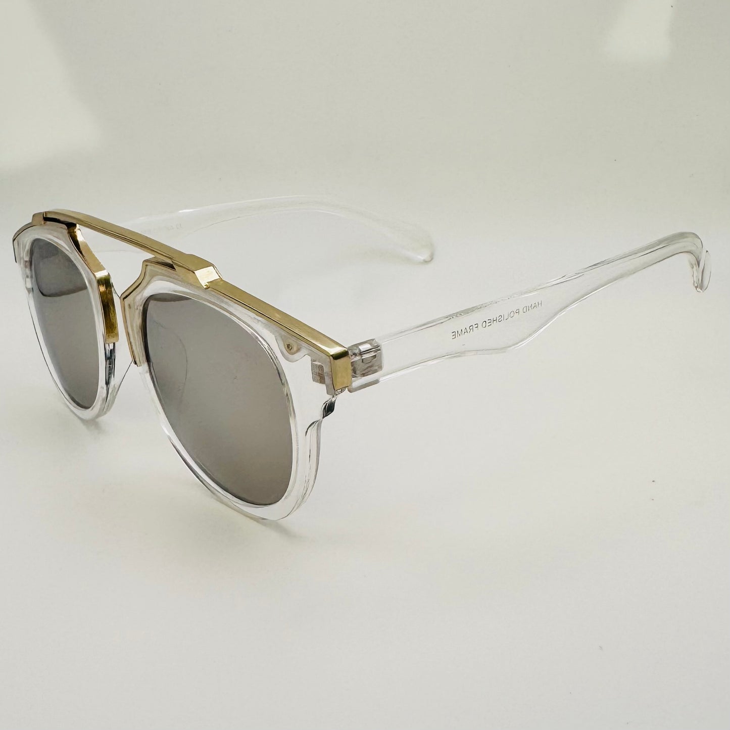 Silver Mirror Round Sunglasses with Brow Bar