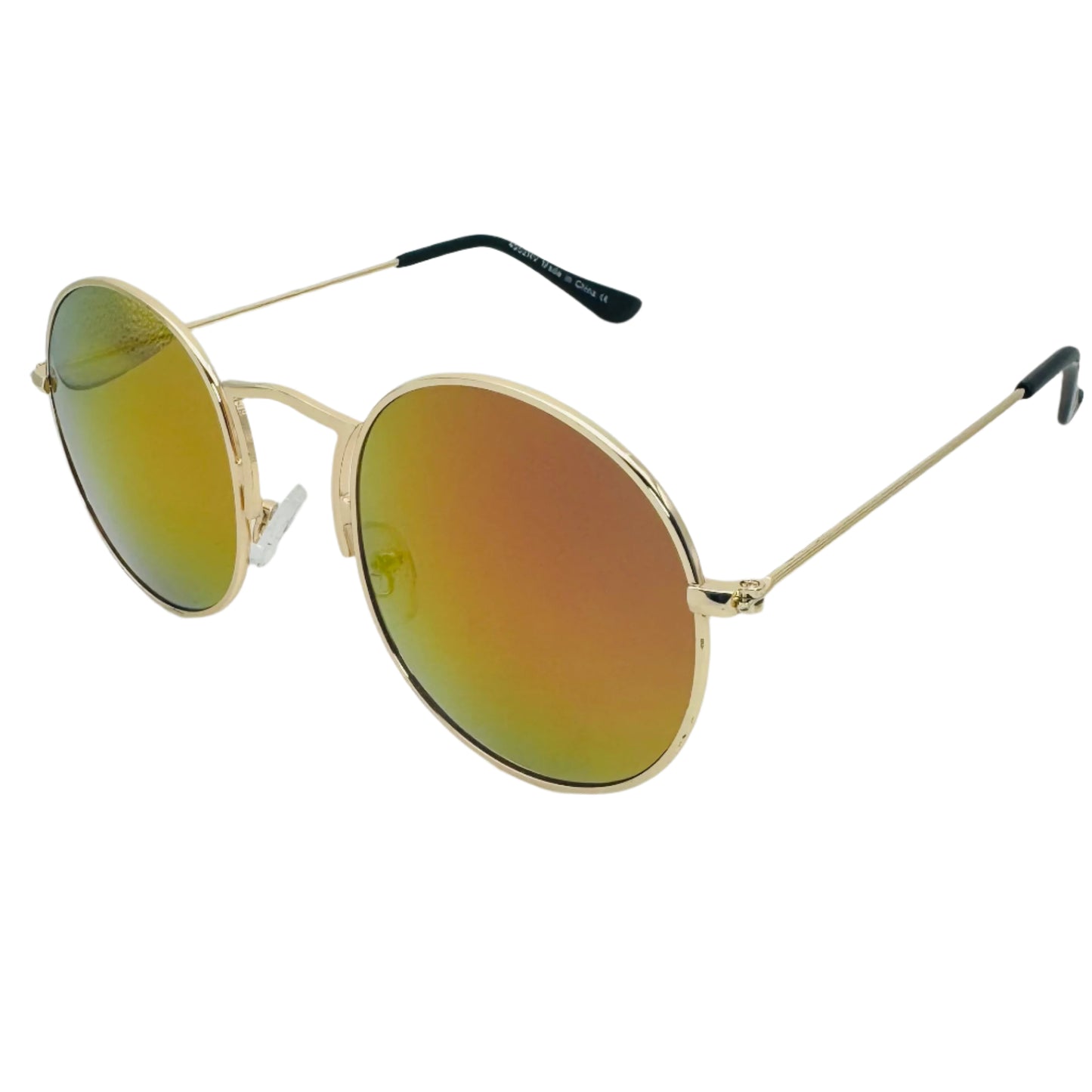 Gold Mirror Lens Retro Circle Sunglasses with Unique Nose Bridge