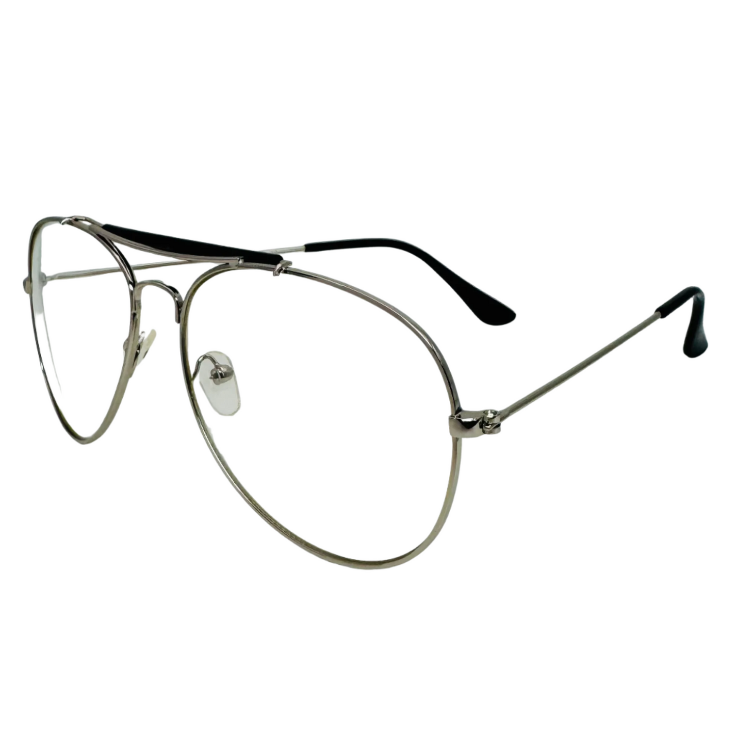 Silver Aviator Clear Lens Glasses - Non Prescription