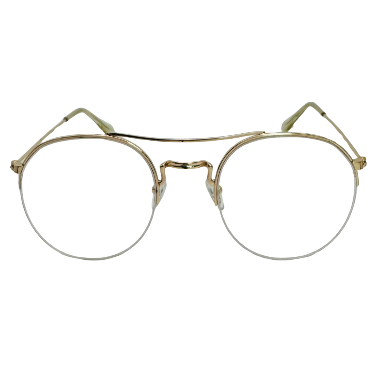 Gold Semi Rimless Clear Lens Circle Glasses - Non Prescription