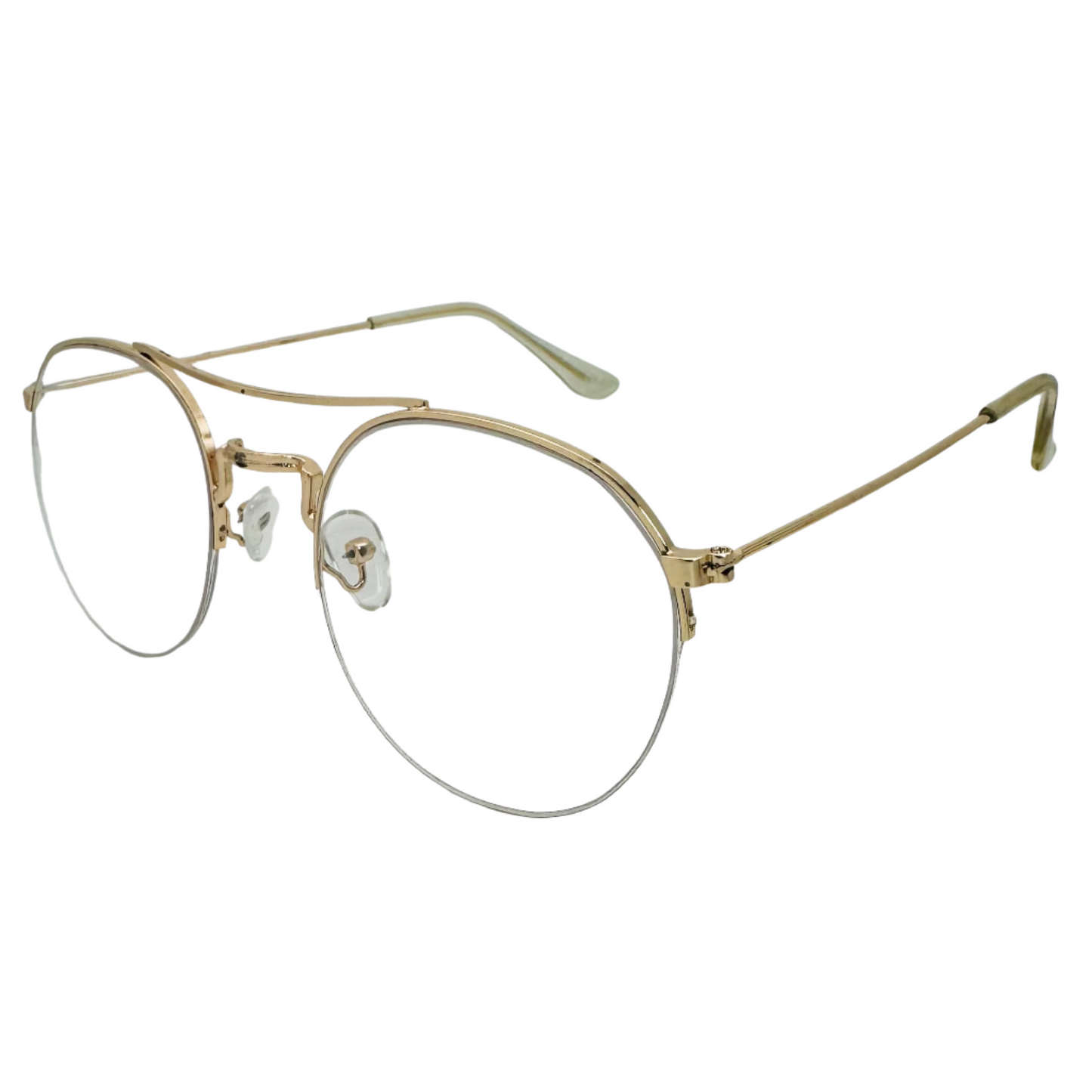Gold Semi Rimless Clear Lens Circle Glasses - Non Prescription