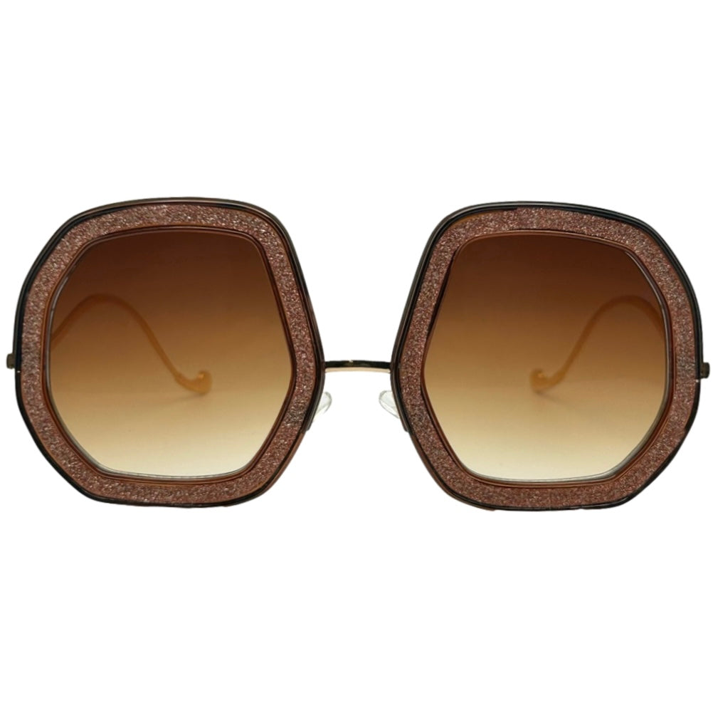 Brown Ladies Large Sunglasses with glitter accents