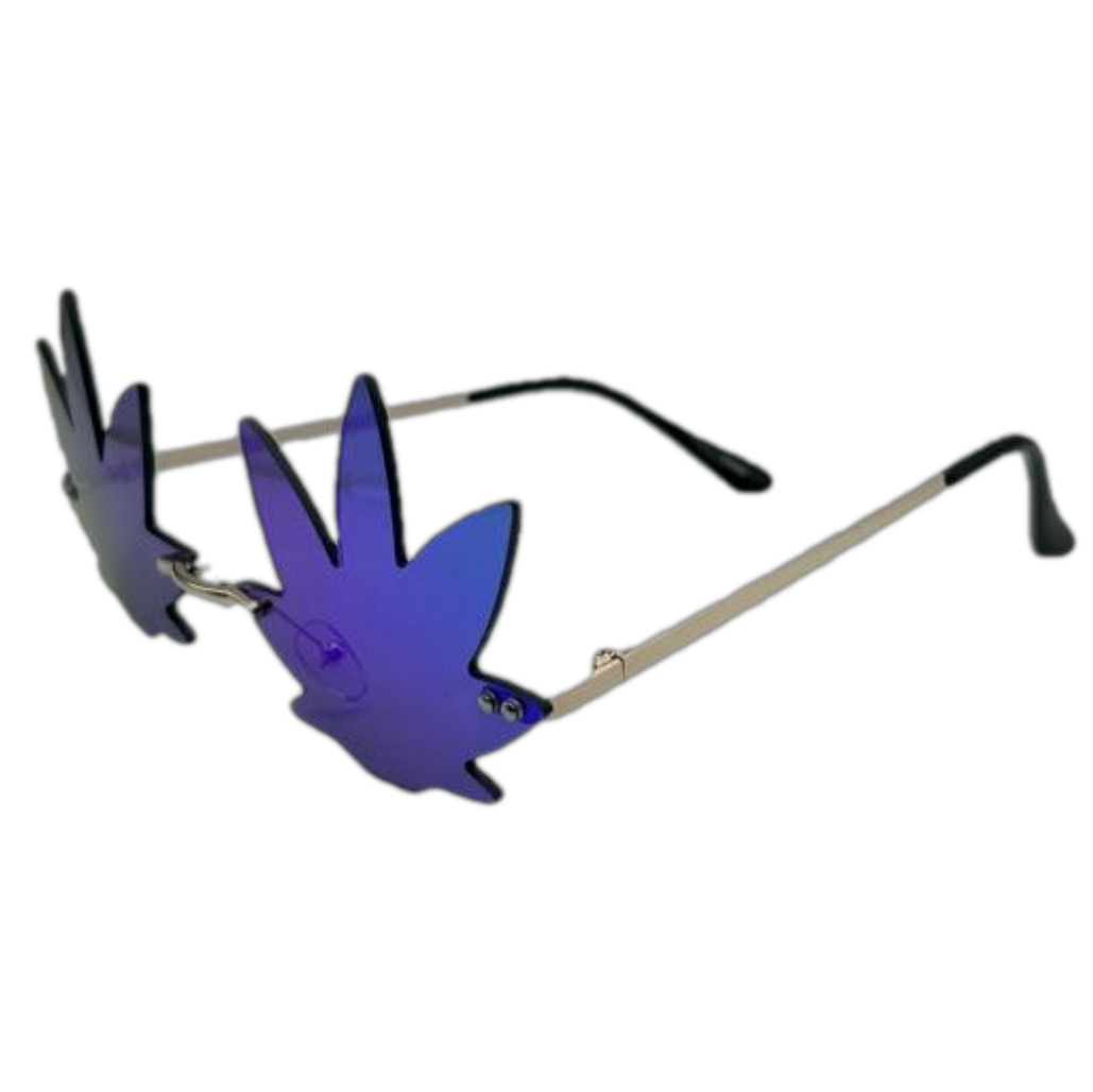 Green Mirror Weed Leaf Novelty Sunglasses