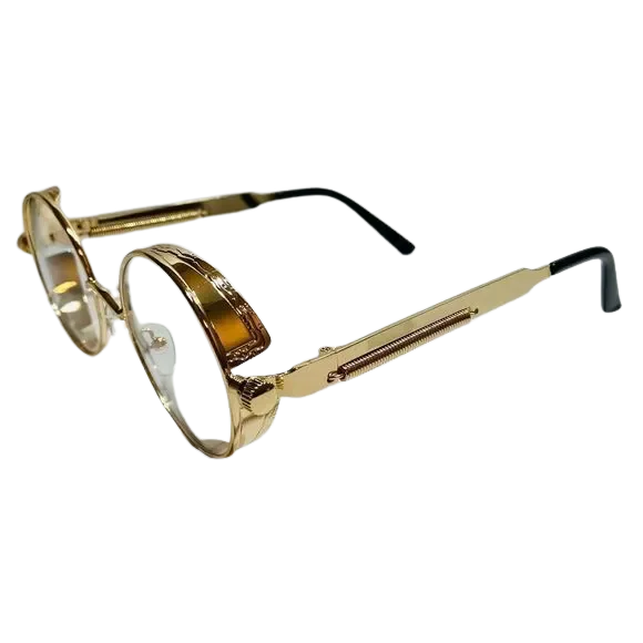 Gold Clear Lens Circle Glasses with Spring Accents - Non Prescription